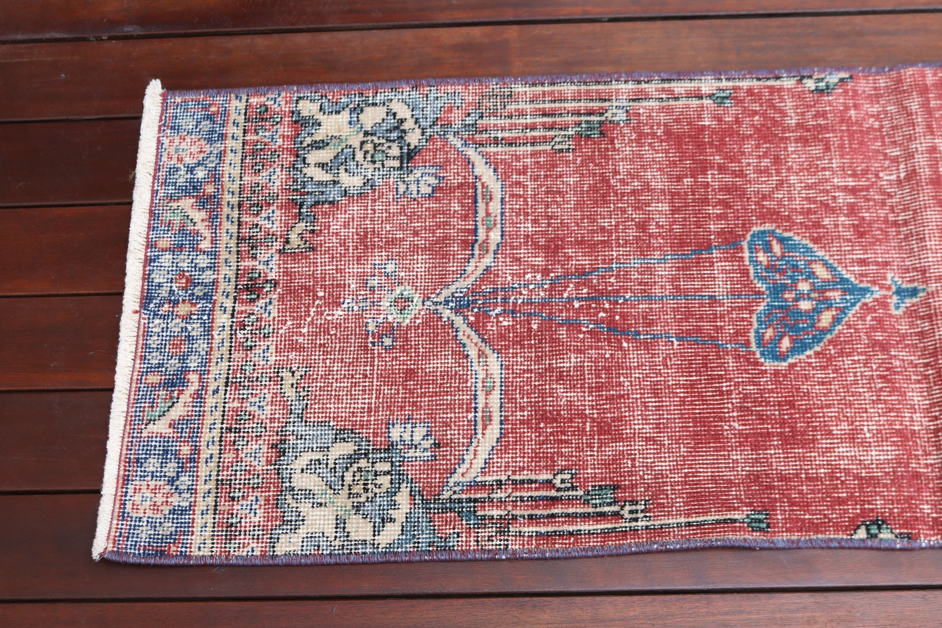 Antique Rug, Turkish Rugs, Bedroom Rug, Red Neutral Rug, 1.5x4.4 ft Small Rug, Car Mat Rug, Nursery Rug, Rugs for Entry, Vintage Rug