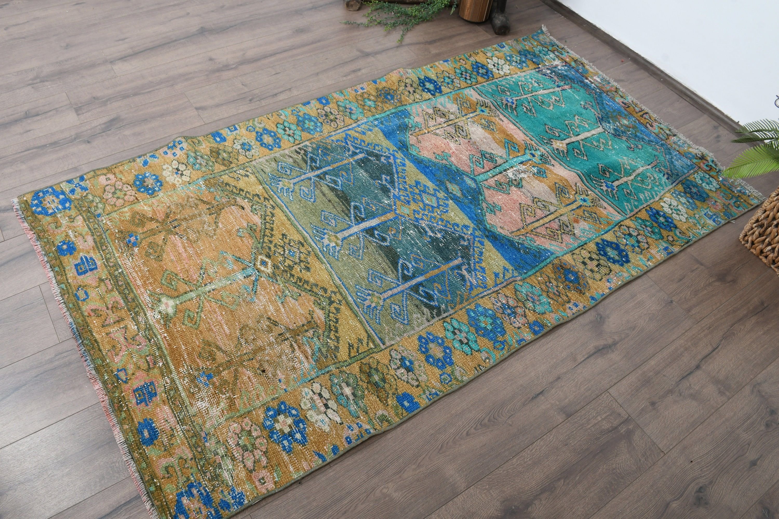 Rugs for Entry, Kitchen Rug, Vintage Rugs, Blue Oriental Rug, Turkish Rug, 3.6x6.4 ft Accent Rugs, Bedroom Rug, Nursery Rug, Moroccan Rug