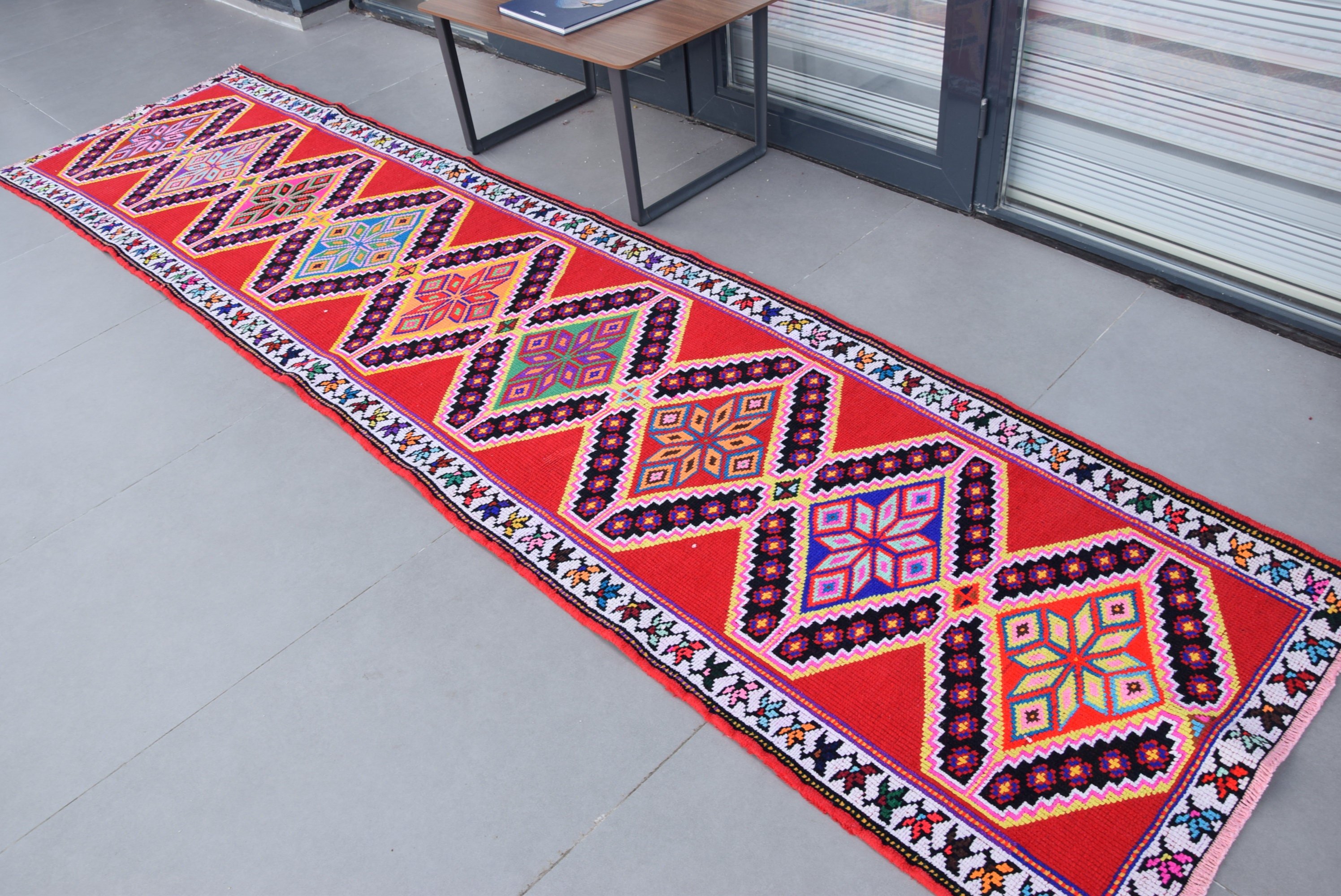 Red Oriental Rug, Stair Rugs, Hallway Rugs, Turkish Rug, Home Decor Rugs, Vintage Rug, Muted Rug, 3x12.1 ft Runner Rug, Antique Rug