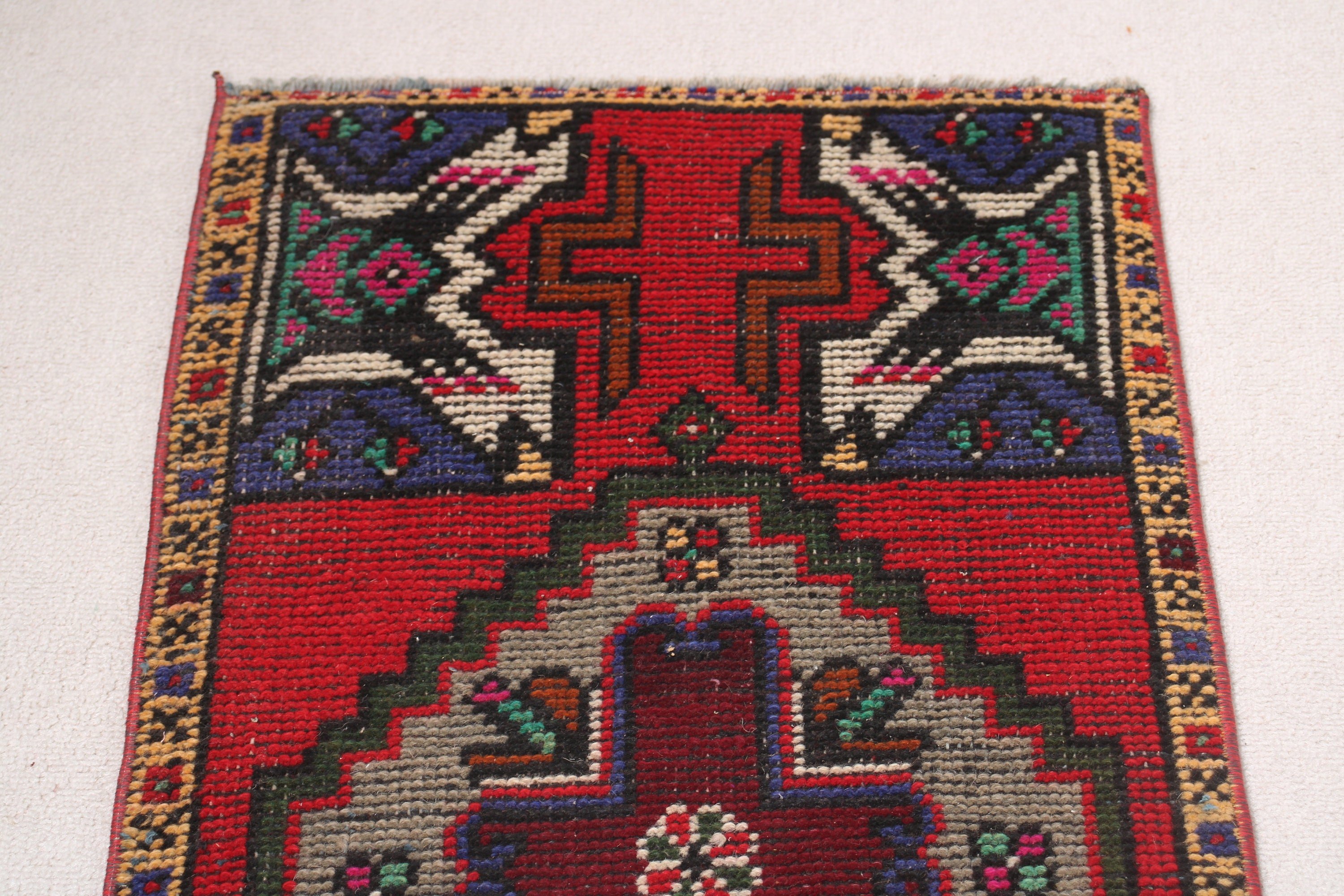 Turkish Rug, Vintage Rugs, Door Mat Rug, Luxury Rug, 1.6x3 ft Small Rug, Rugs for Bedroom, Entry Rugs, Flatweave Rugs, Red Wool Rug