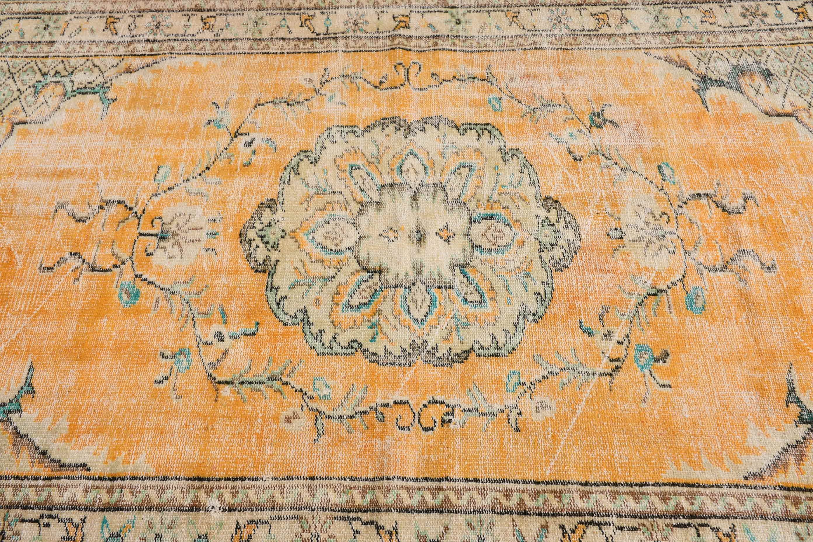 Vintage Halı, Türk Halısı, Yatak Odası Halısı, Yer Halısı, 5.2x8.6 ft Büyük Halılar, Büyük Yün Halı Halıları, Sarı Oryantal Halı, Salon Halısı