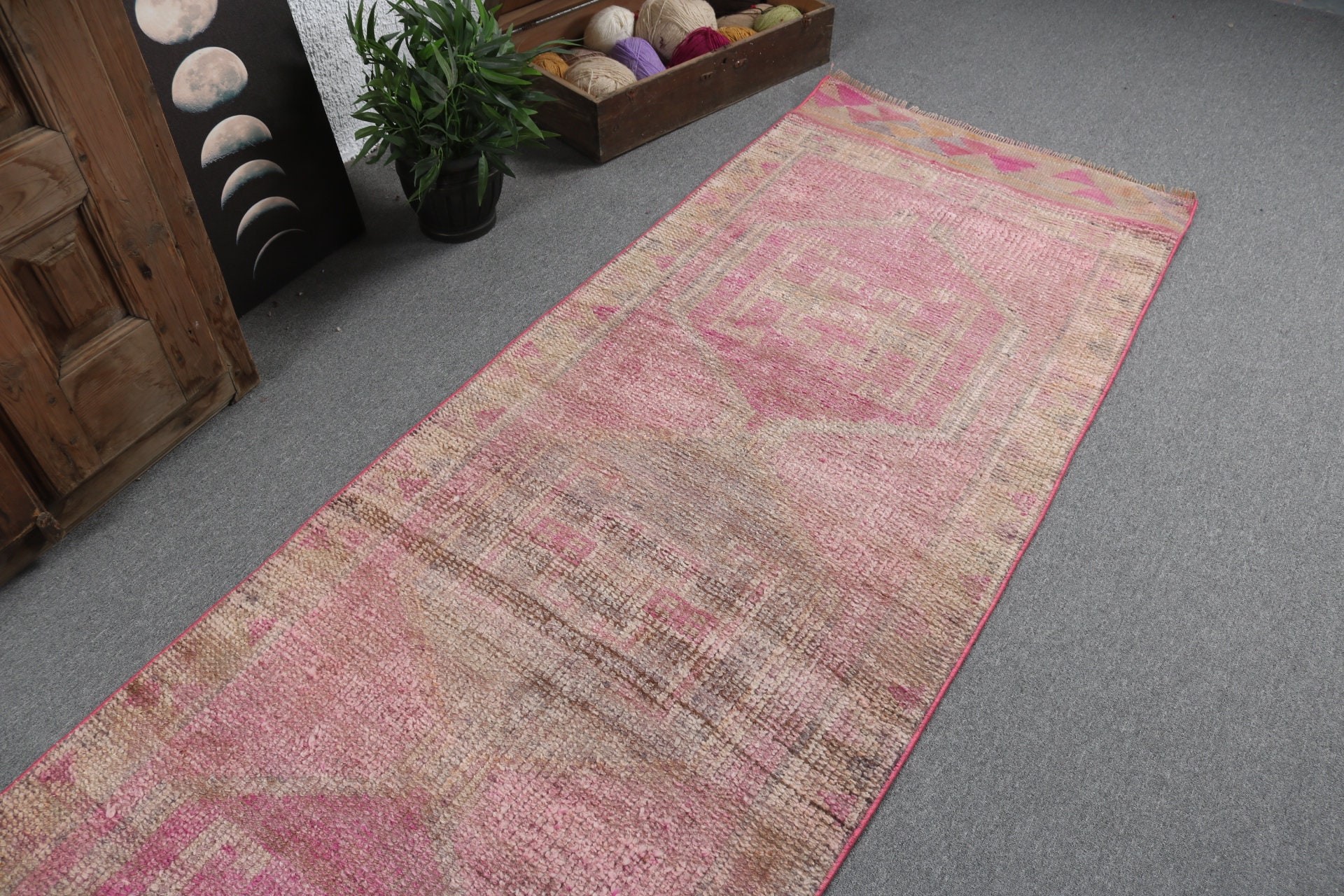 Turkish Rugs, Pink Antique Rugs, Modern Rugs, 3.1x10.1 ft Runner Rug, Beni Ourain Runner Rugs, Kitchen Rug, Stair Rug, Vintage Rug