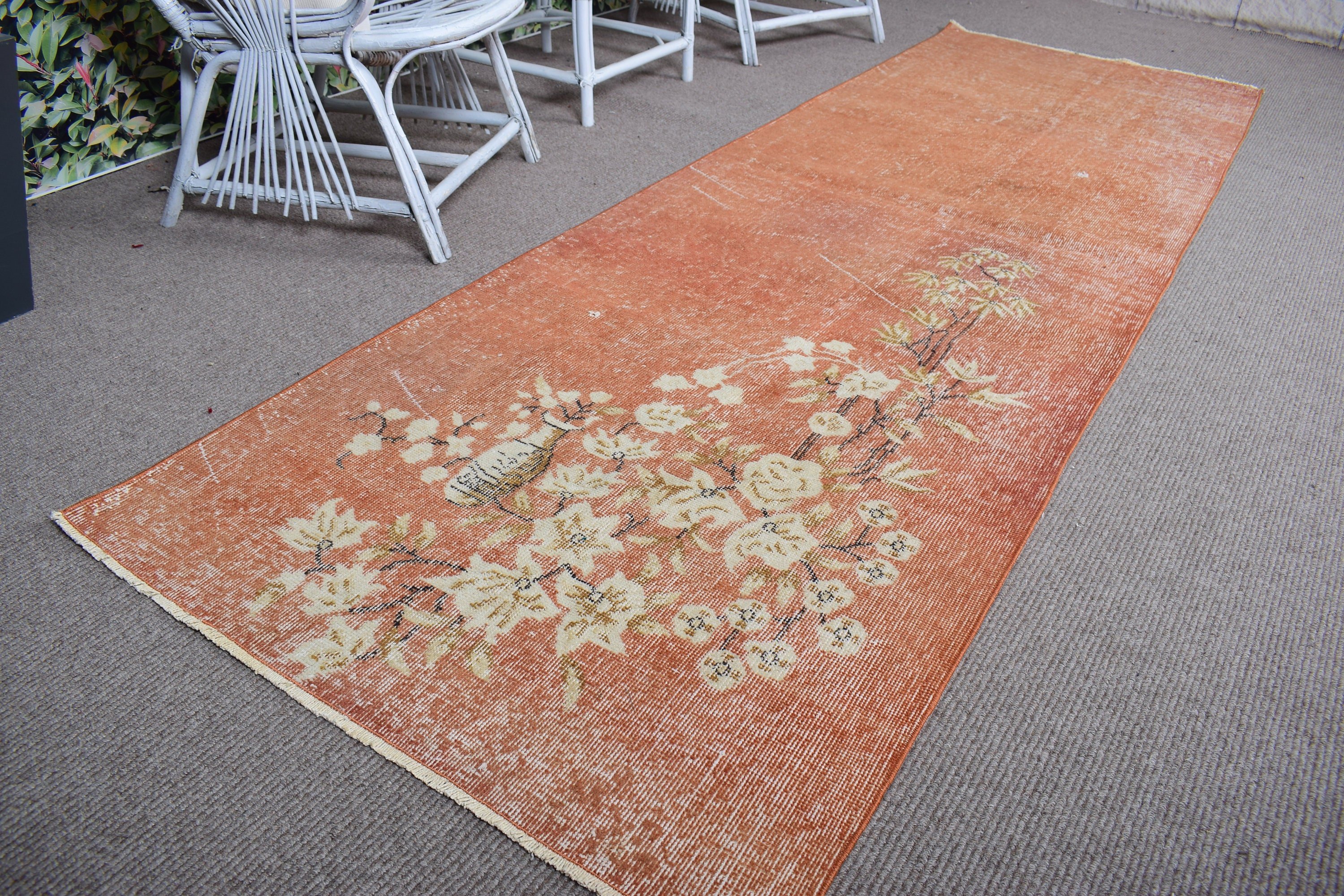 Beni Ourain Runner Rug, Vintage Rug, 3.3x10.3 ft Runner Rug, Kitchen Rug, Oushak Rug, Orange Moroccan Rugs, Decorative Rugs, Turkish Rug