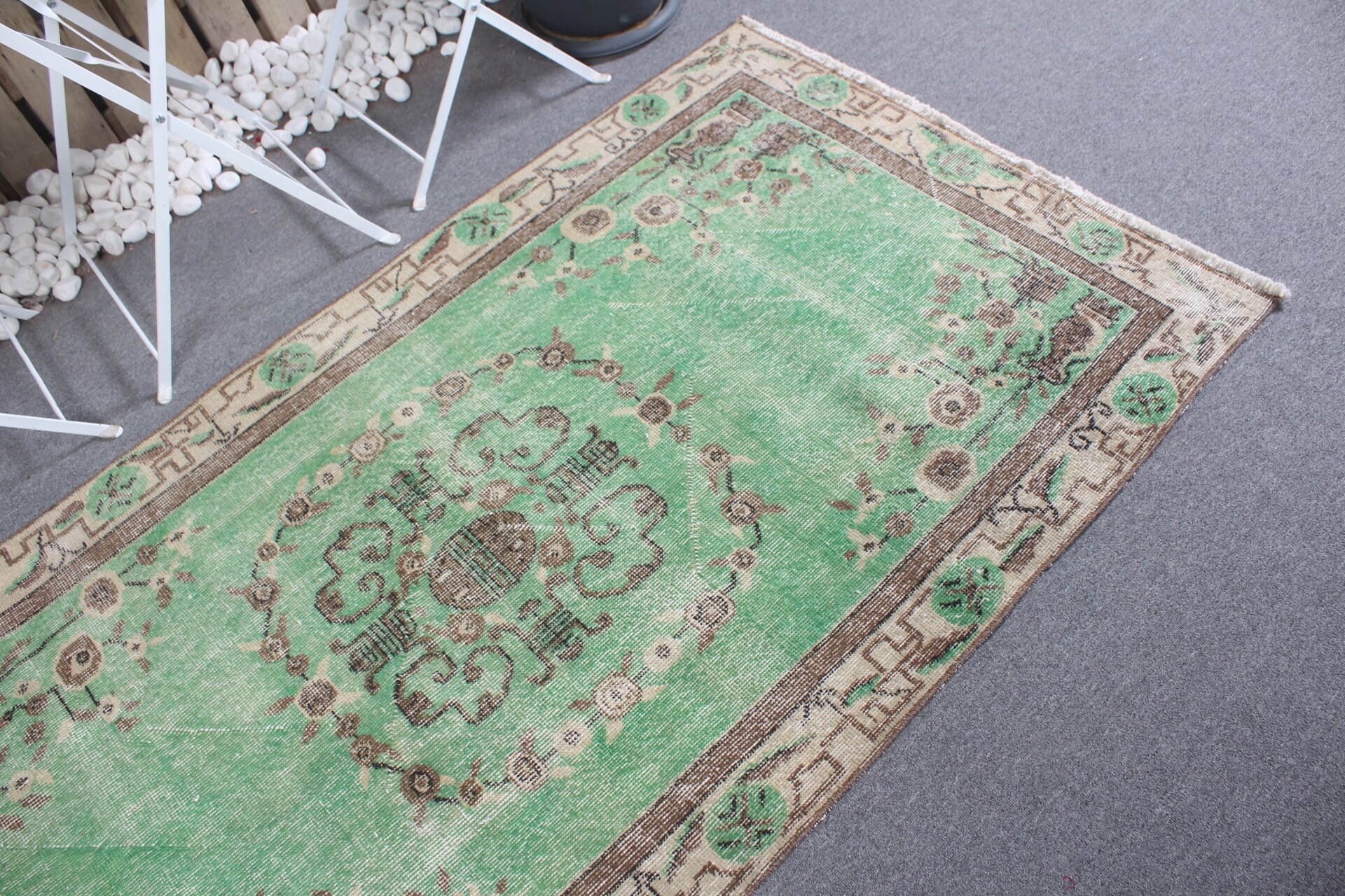 Green Wool Rug, Vintage Rugs, Oushak Rug, Nursery Rug, 3.6x6.6 ft Accent Rug, Turkish Rugs, Rugs for Kitchen, Floor Rug, Entry Rugs