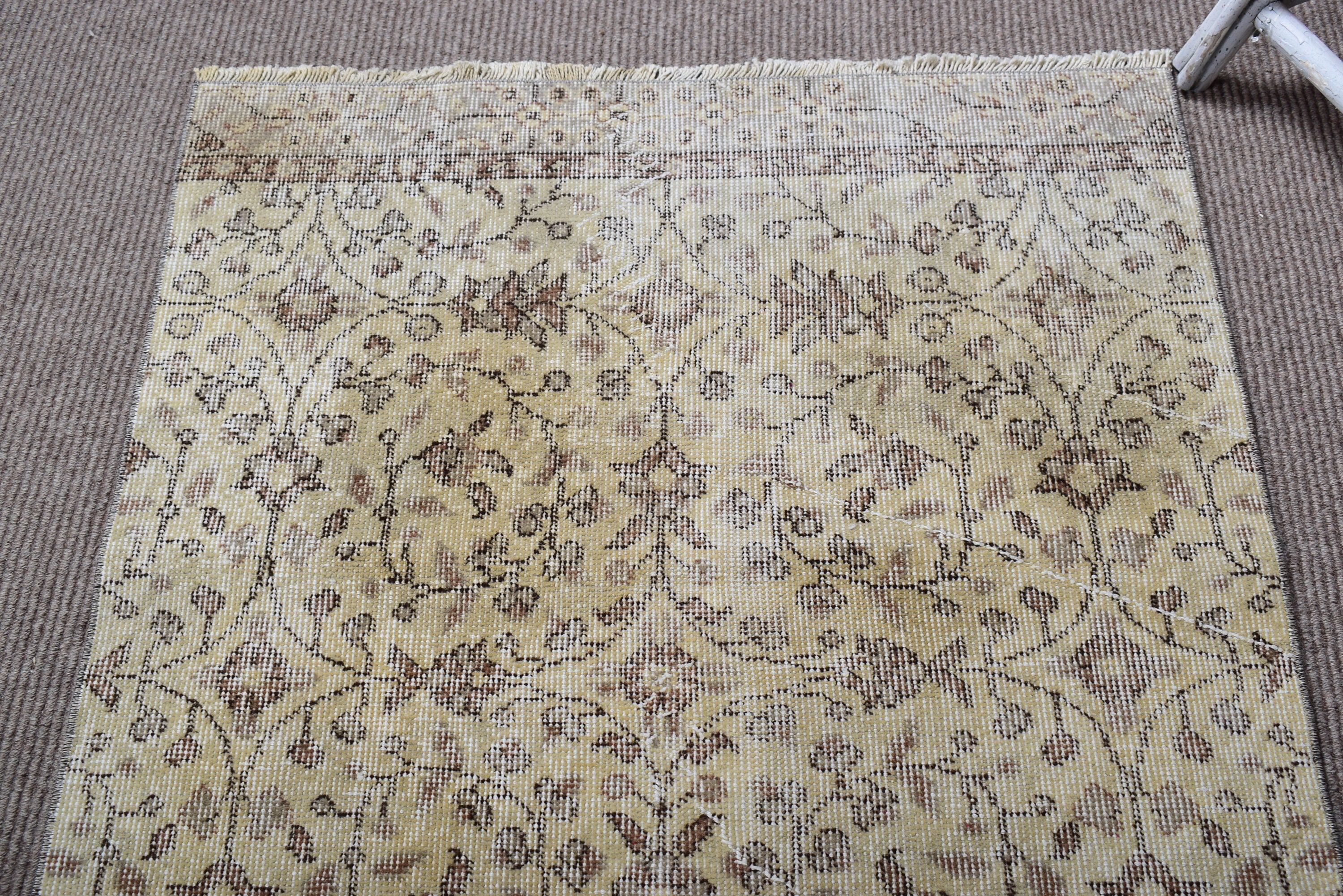 Vintage Halılar, Türk Halısı, Vintage Vurgulu Halılar, Bej Düz Dokuma Halılar, Dekoratif Halılar, Yün Halı, Oryantal Halılar, 2,8x6,6 ft Vurgulu Halı