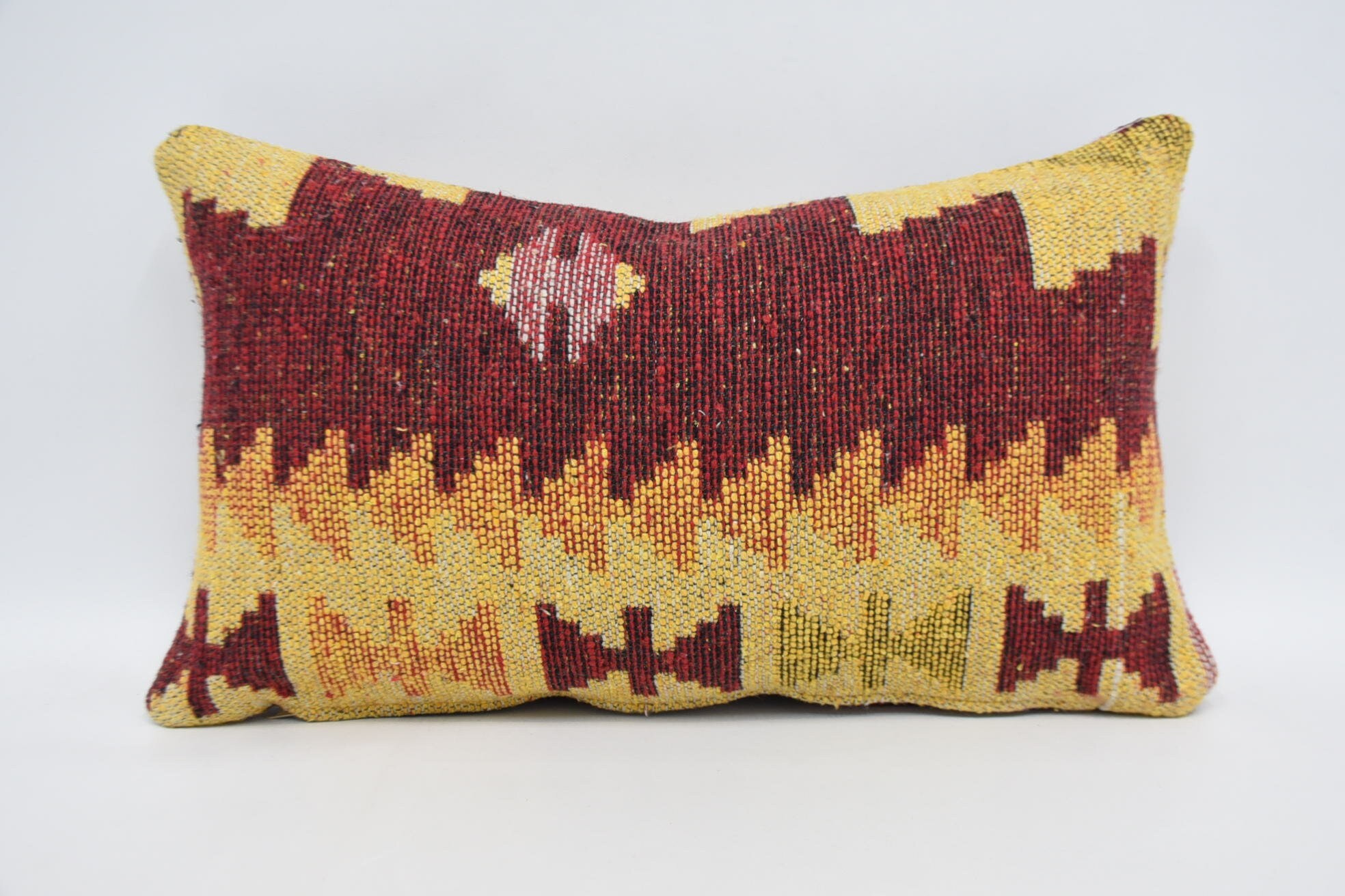 Ethnical Kilim Rug Pillow, Kilim Cushion Sham, Christmas Pillow Sham, 12"x20" Red Cushion Cover, Vintage Pillow