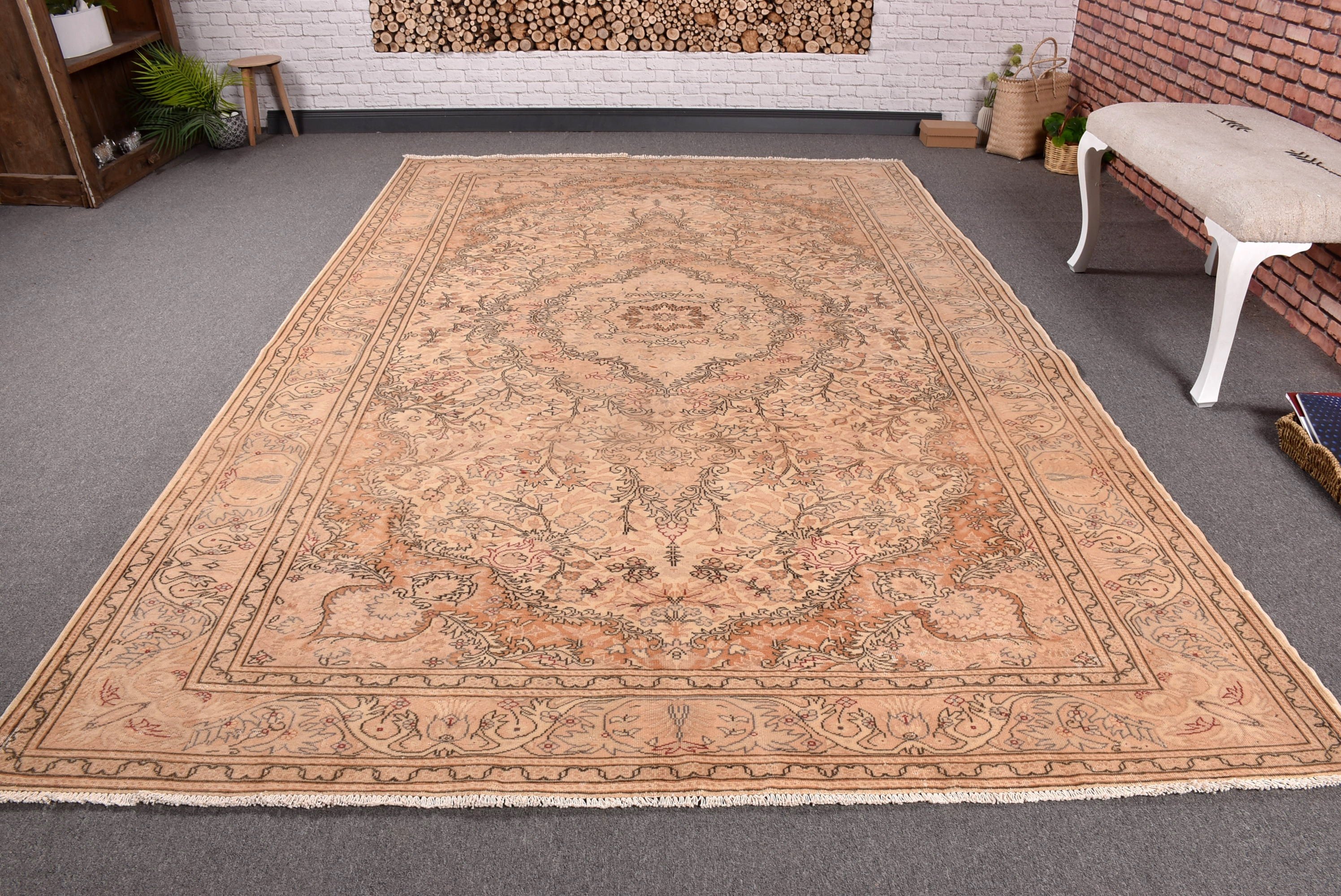 Neutral Rug, 6.4x9.8 ft Large Rug, Floor Rug, Vintage Rugs, Outdoor Rug, Beige Moroccan Rug, Turkish Rugs, Living Room Rugs, Salon Rugs