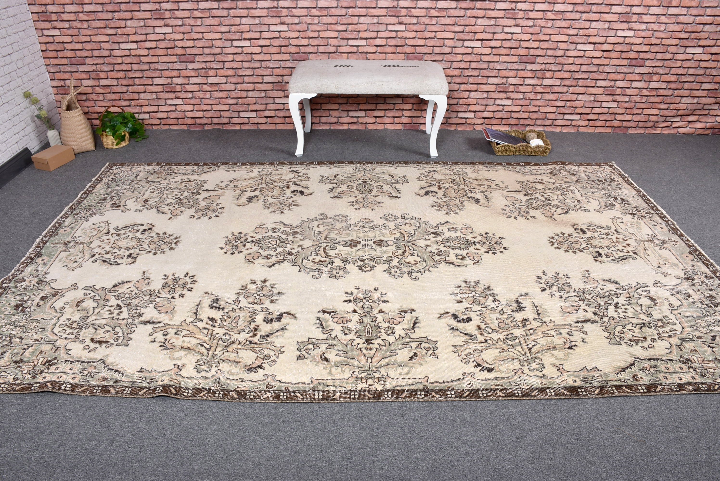 Luxury Rugs, 6.2x10.1 ft Large Rug, Large Vintage Rug, Vintage Rug, Beige Kitchen Rug, Statement Rugs, Living Room Rug, Turkish Rug