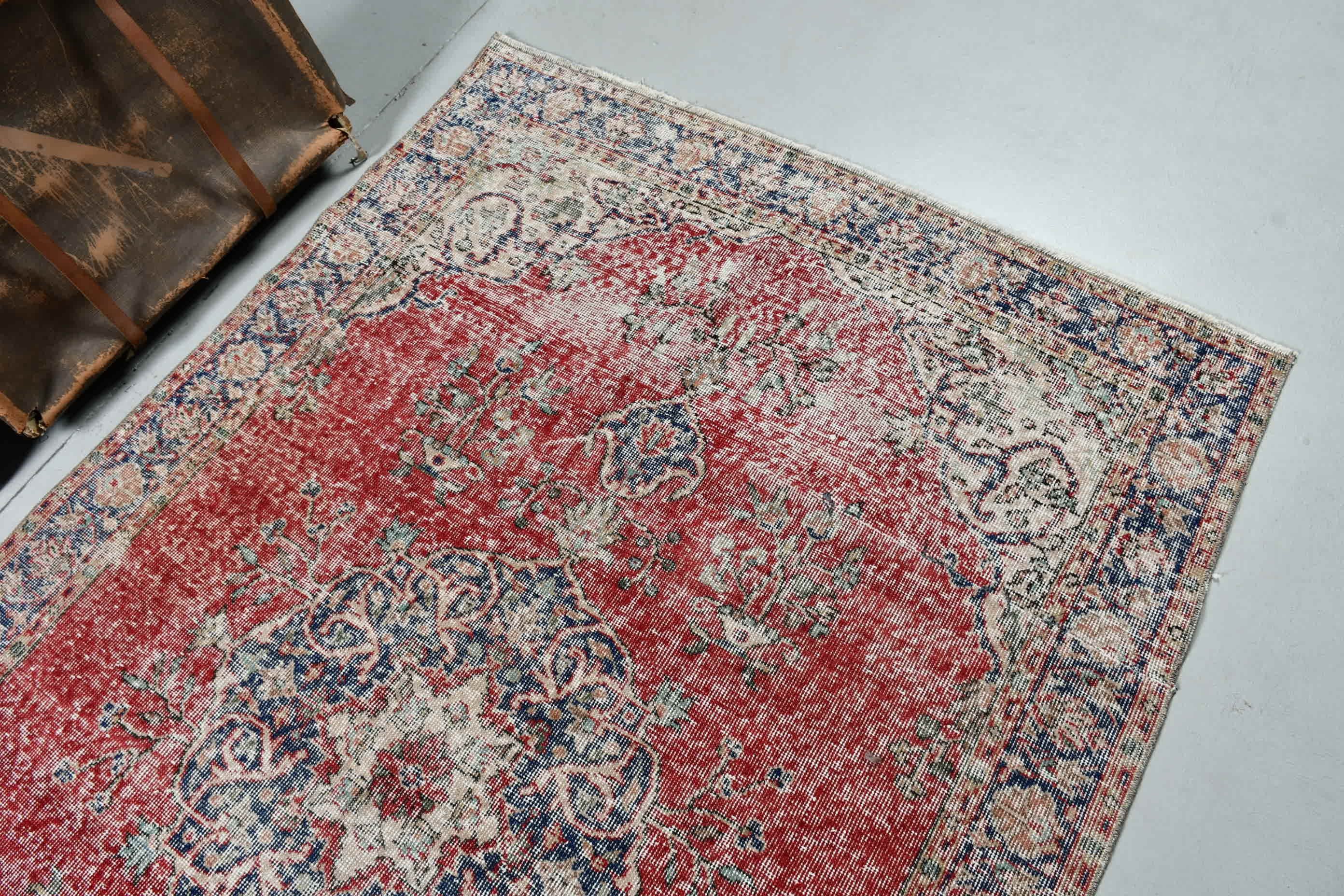 Kitchen Rugs, Oriental Rug, Home Decor Rugs, Rugs for Bedroom, Muted Rug, Turkish Rug, Vintage Rugs, Red  4.7x7.3 ft Area Rugs