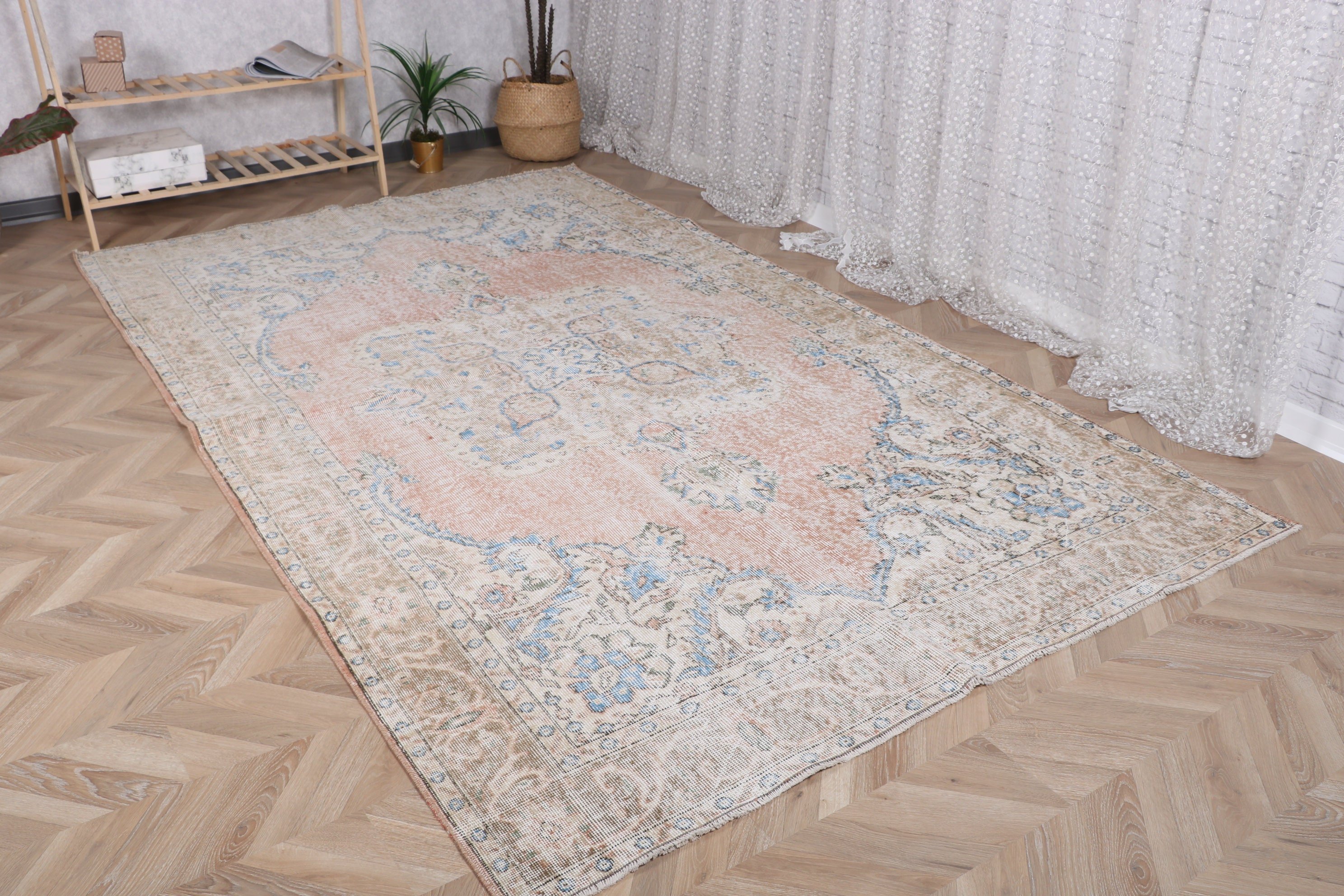 Yatak Odası Halısı, Vintage Halılar, 6x9.8 ft Büyük Halı, Yatak Odası Halıları, Türk Halısı, Oushak Halıları, Yer Halıları, Pembe Yer Halıları, Büyük Boho Halıları