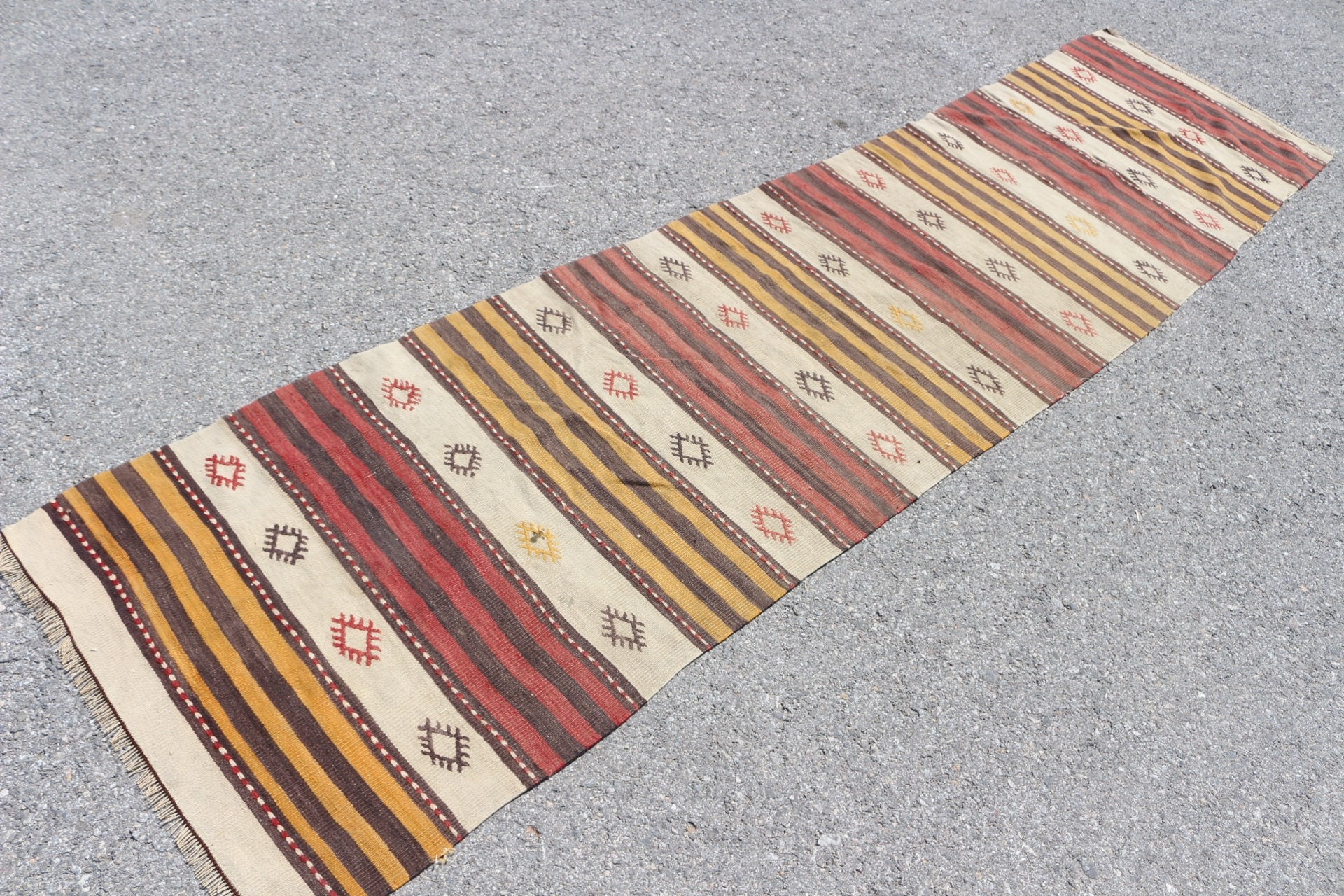 Beige  2.4x9.9 ft Runner Rug, Kilim, Corridor Rug, Oushak Rug, Eclectic Rug, Turkish Rug, Wool Rug, Vintage Rug, Hallway Rug