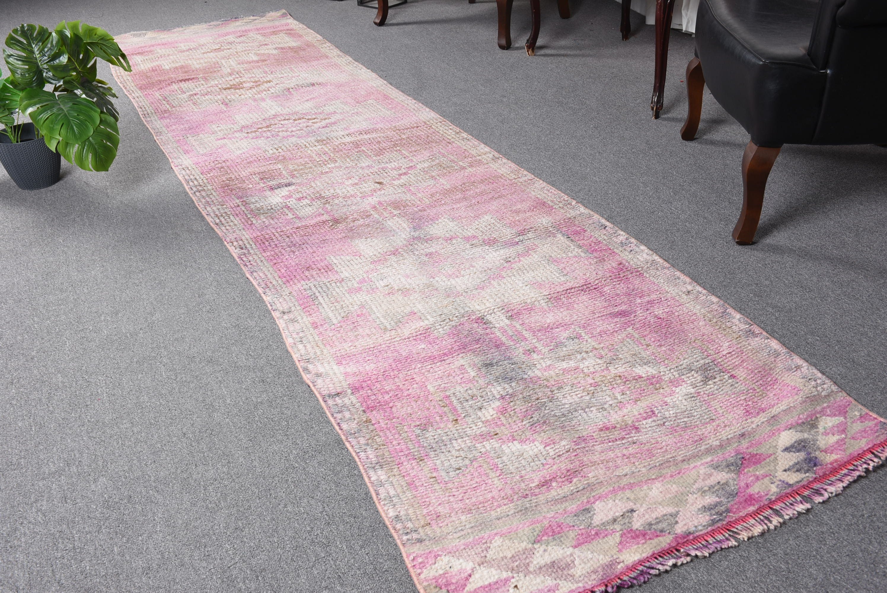 Vintage Rug, Pink Anatolian Rug, 2.8x11.5 ft Runner Rug, Floor Rug, Hallway Rug, Corridor Rugs, Rugs for Kitchen, Wool Rugs, Turkish Rugs