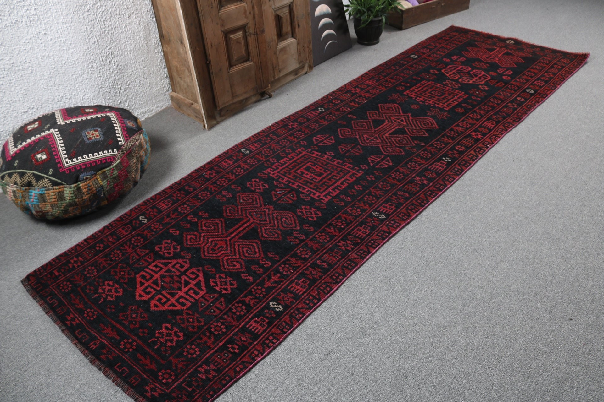 Anatolian Rugs, Hallway Rug, Vintage Rug, Turkish Rugs, Ethnic Rug, 3.1x10.4 ft Runner Rugs, Cool Rugs, Kitchen Rug, Black Wool Rug