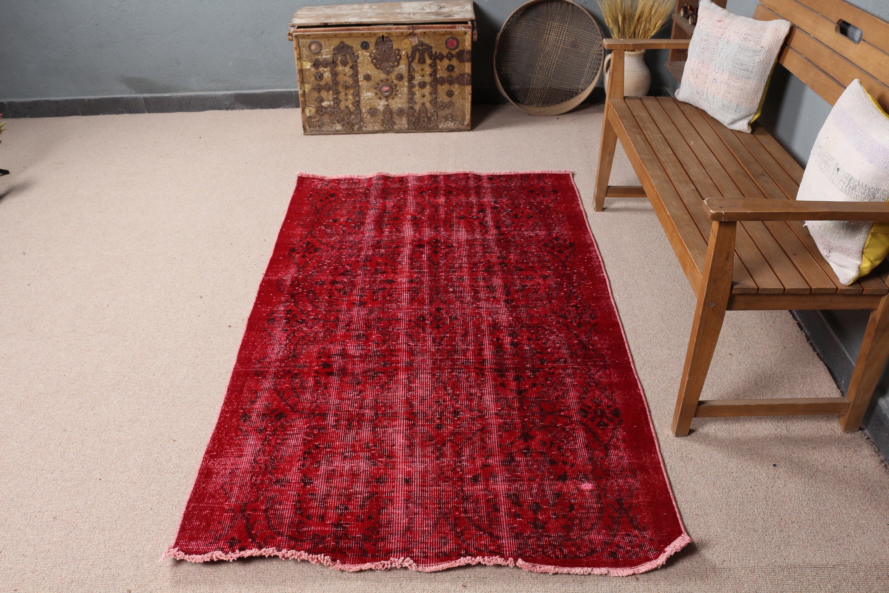 Rugs for Entry, 3.8x6.2 ft Accent Rug, Vintage Rug, Floor Rug, Red Cool Rug, Muted Rug, Entry Rug, Moroccan Rug, Kitchen Rugs, Turkish Rug