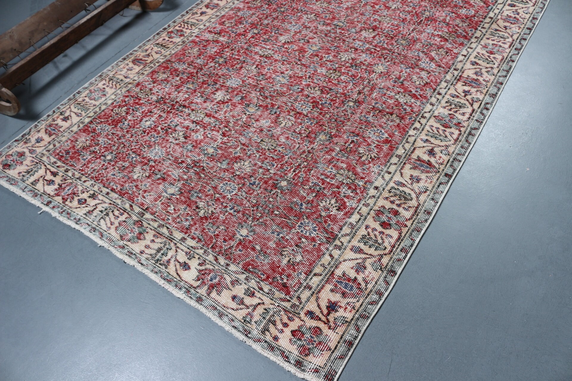 Oushak Halısı, Kırmızı Anadolu Halısı, Yatak Odası Halıları, Vintage Halı, 5.5x9.5 ft Büyük Halı, Yurt Halısı, Türk Halıları, Salon Halıları, Oturma Odası Halısı