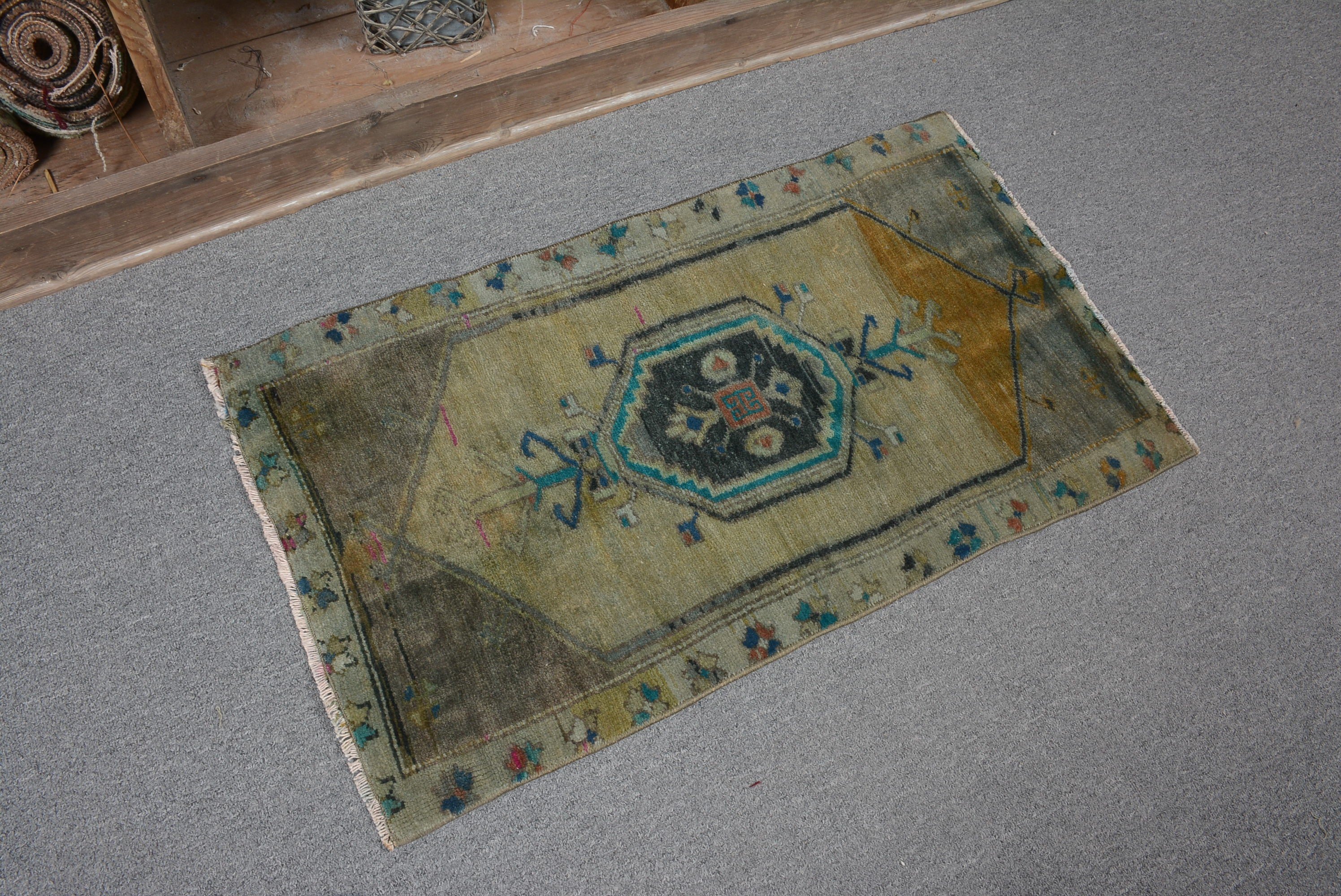 Kitchen Rug, Green  1.5x2.7 ft Small Rugs, Antique Rugs, Turkish Rug, Anatolian Rug, Boho Rug, Vintage Rug, Wall Hanging Rugs