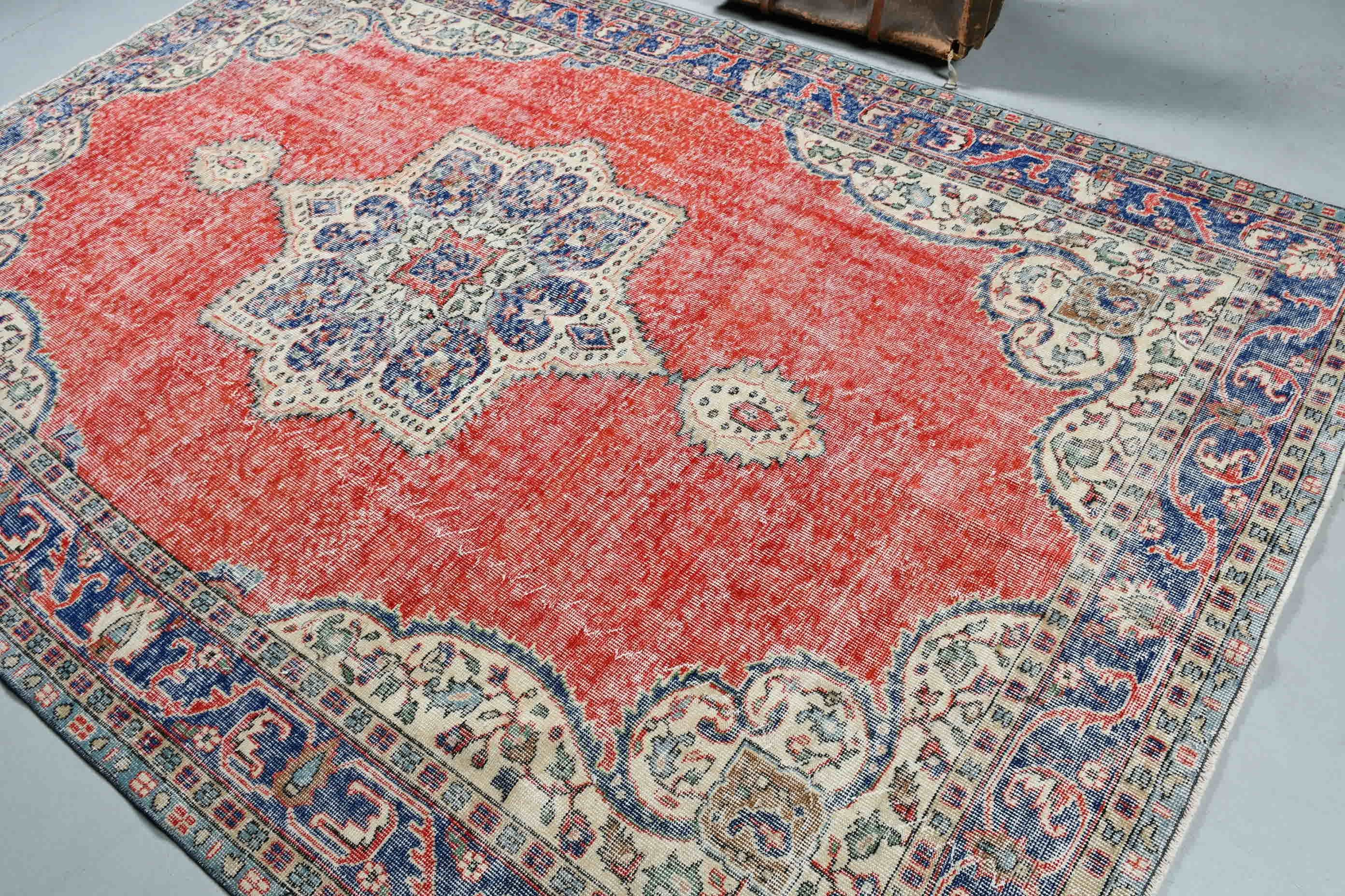 Oturma Odası Halıları, Boho Halısı, Yatak Odası Halısı, 6.6x9.8 ft Büyük Halı, Oryantal Halı, Anadolu Halısı, Vintage Halı, Türk Halısı, Kırmızı Ev Dekor Halıları