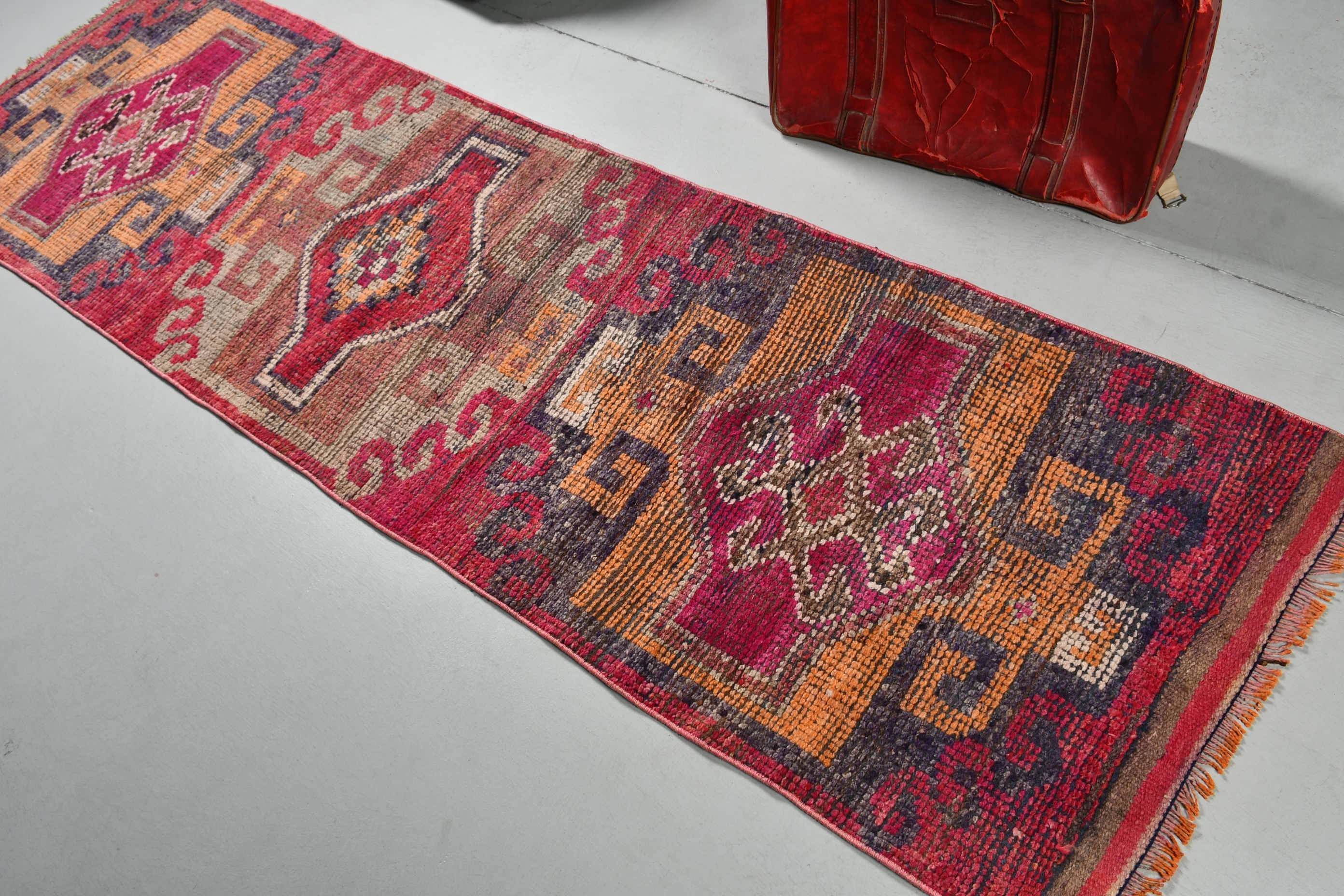 2.7x9.1 ft Runner Rug, Anatolian Rug, Turkish Rug, Corridor Rug, Kitchen Rug, Rugs for Stair, Pink Moroccan Rugs, Ethnic Rugs, Vintage Rugs