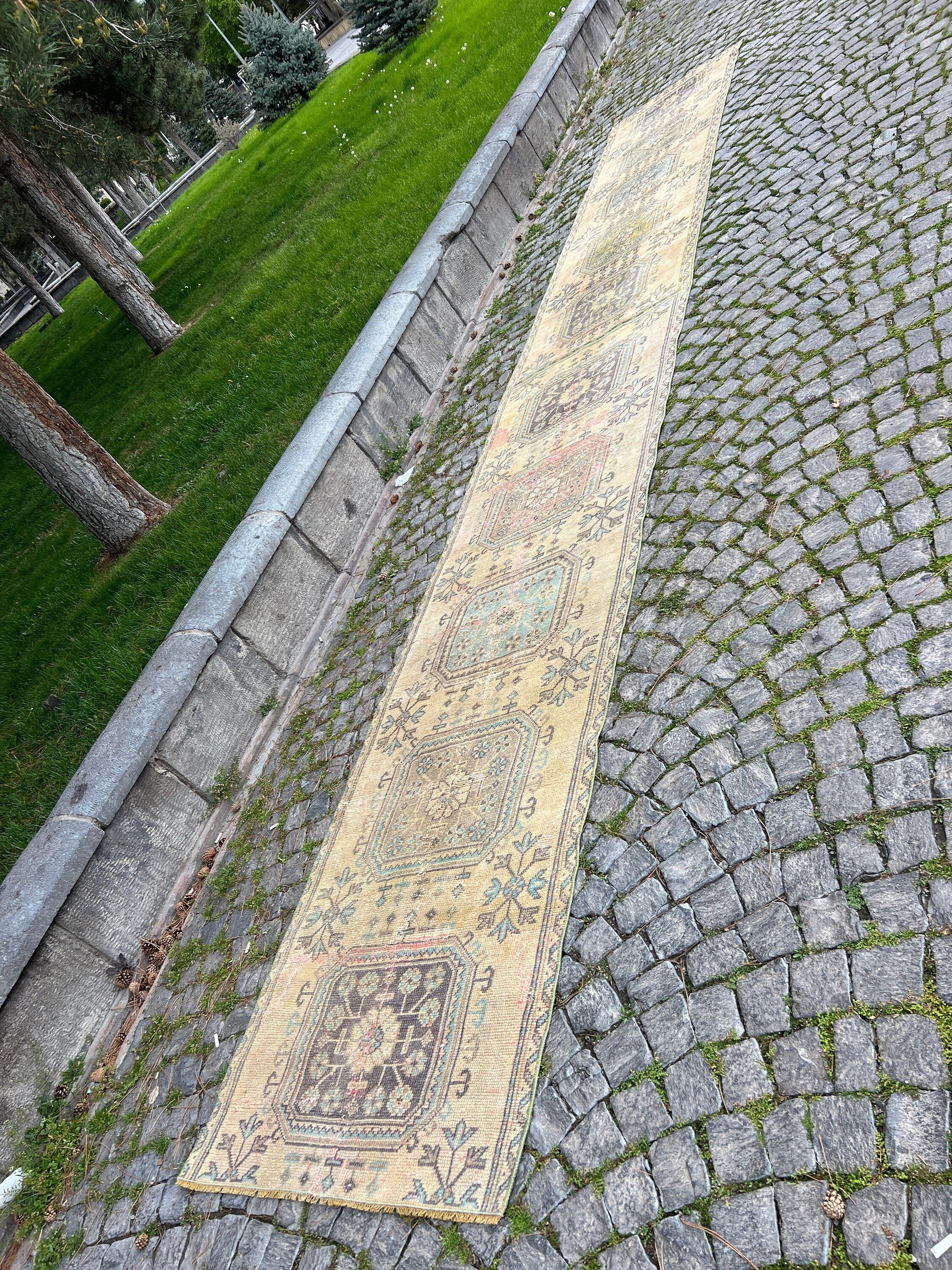 Hallway Rug, Beige Antique Rugs, Stair Rug, Turkish Rug, Kitchen Rug, 3x19.2 ft Runner Rugs, Rugs for Corridor, Vintage Rug