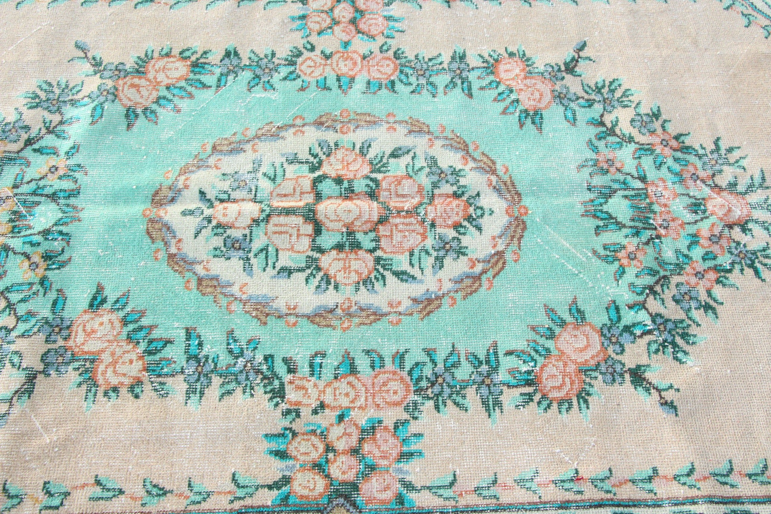 Oturma Odası Halıları, 5.5x8.3 ft Büyük Halı, Türk Halısı, Nötr Halı, Yeşil Açıklama Halısı, Vintage Halılar, Büyük Oushak Halıları, Oryantal Halılar