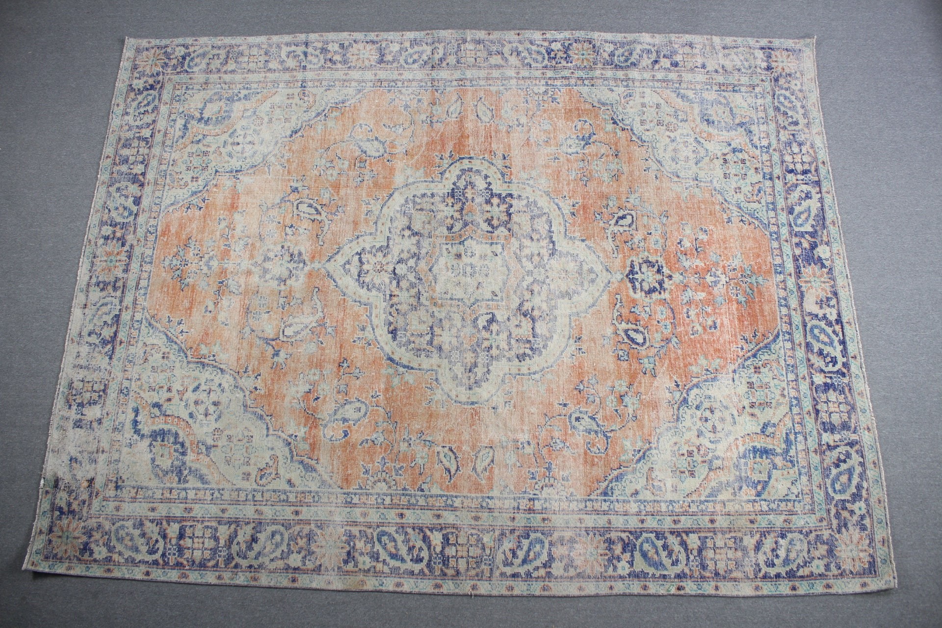 Eski Halılar, Yemek Odası Halısı, Vintage Halı, Oryantal Halılar, 8.2x10.7 ft Büyük Boy Halı, Türk Halısı, Turuncu Antika Halı, Salon Halısı