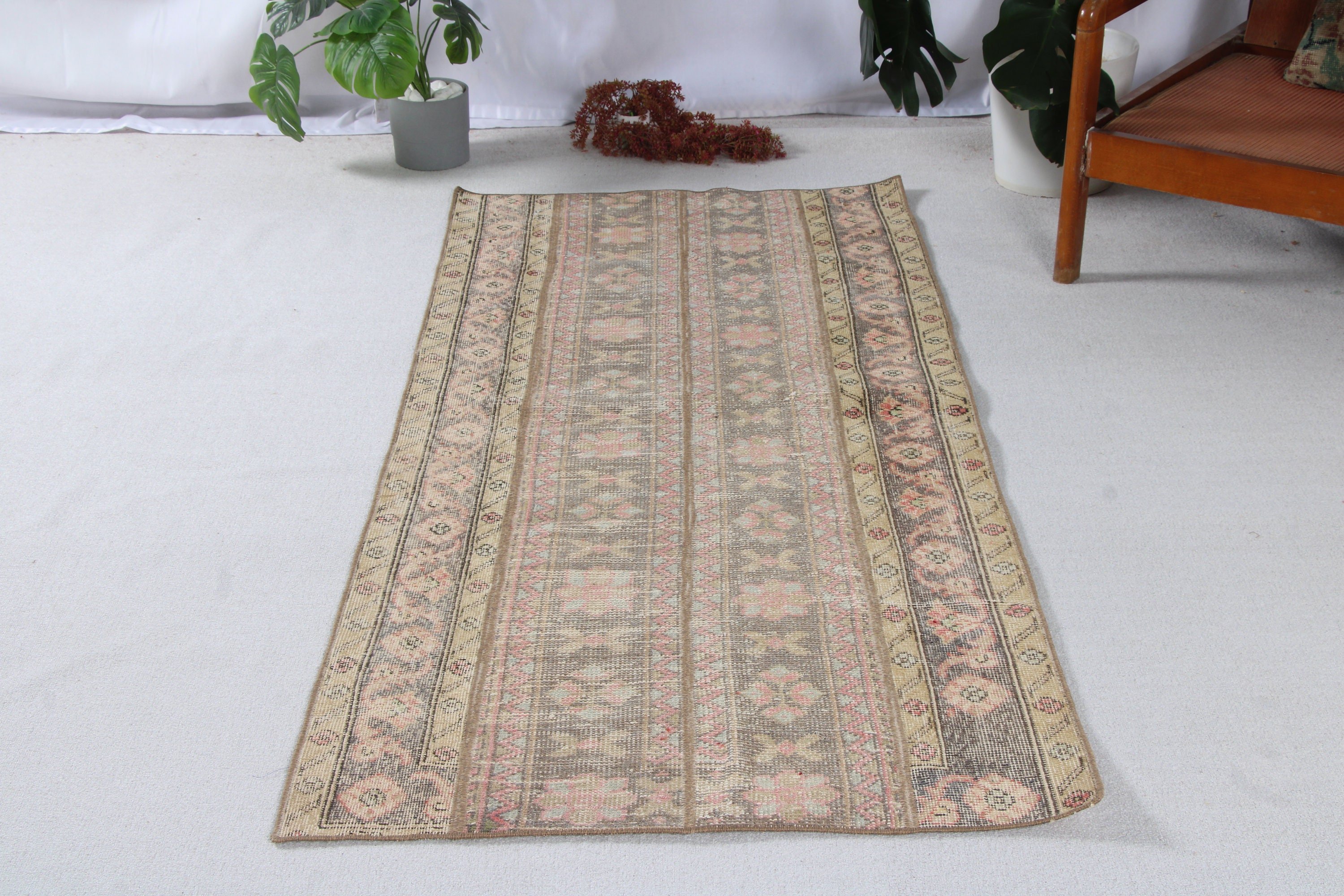 Türk Halıları, Giriş Halıları, Nötr Halılar, Vintage Halılar, 2,9x6,6 ft Accent Halı, Kahverengi Düz Dokuma Halı, Dekoratif Halılar, Oushak Halıları