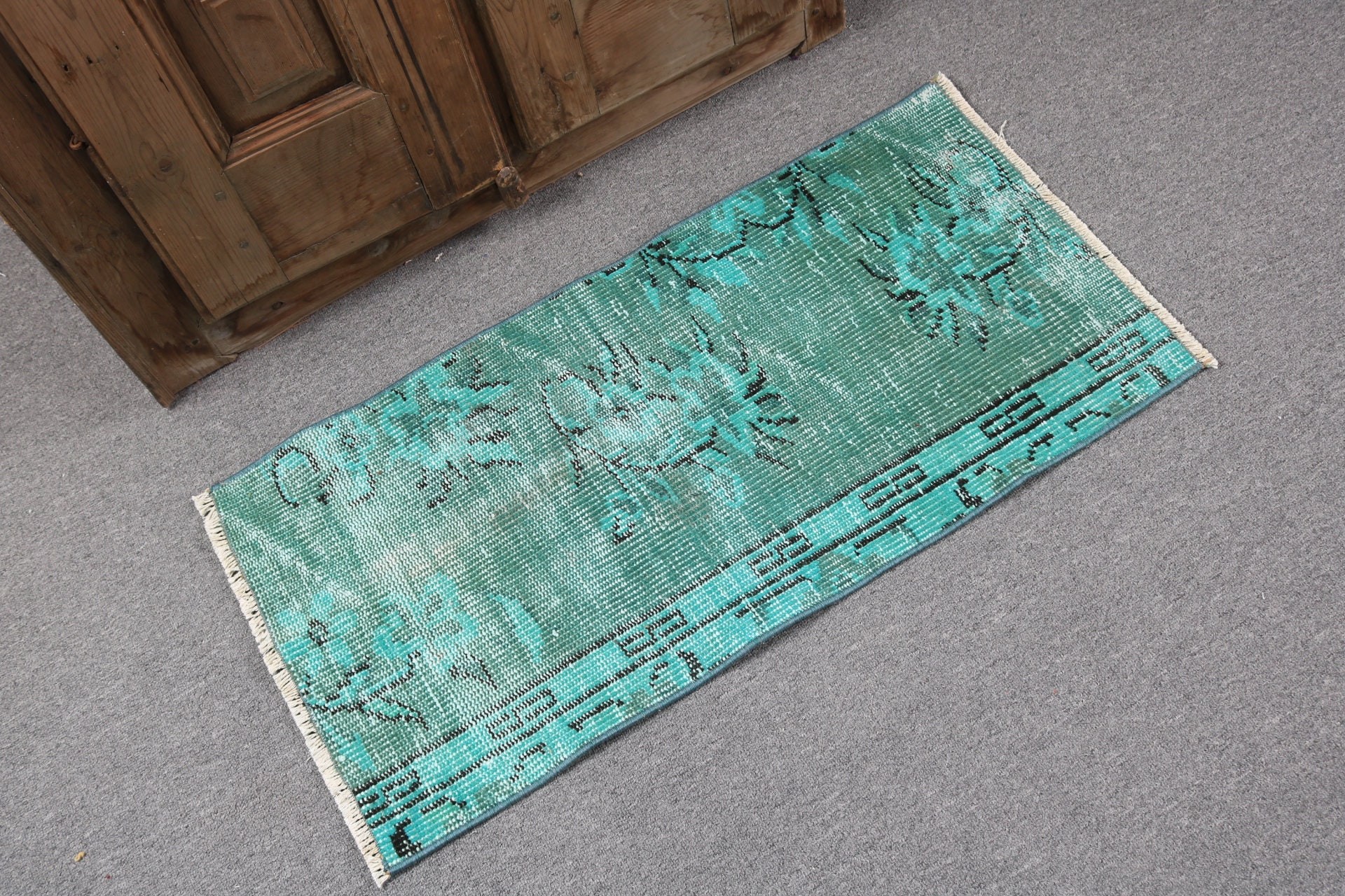 Vintage Rugs, Car Mat Rugs, Bath Rug, Turkish Rugs, Green Bedroom Rug, Bedroom Rugs, Anatolian Rug, 1.5x2.9 ft Small Rug, Rugs for Kitchen