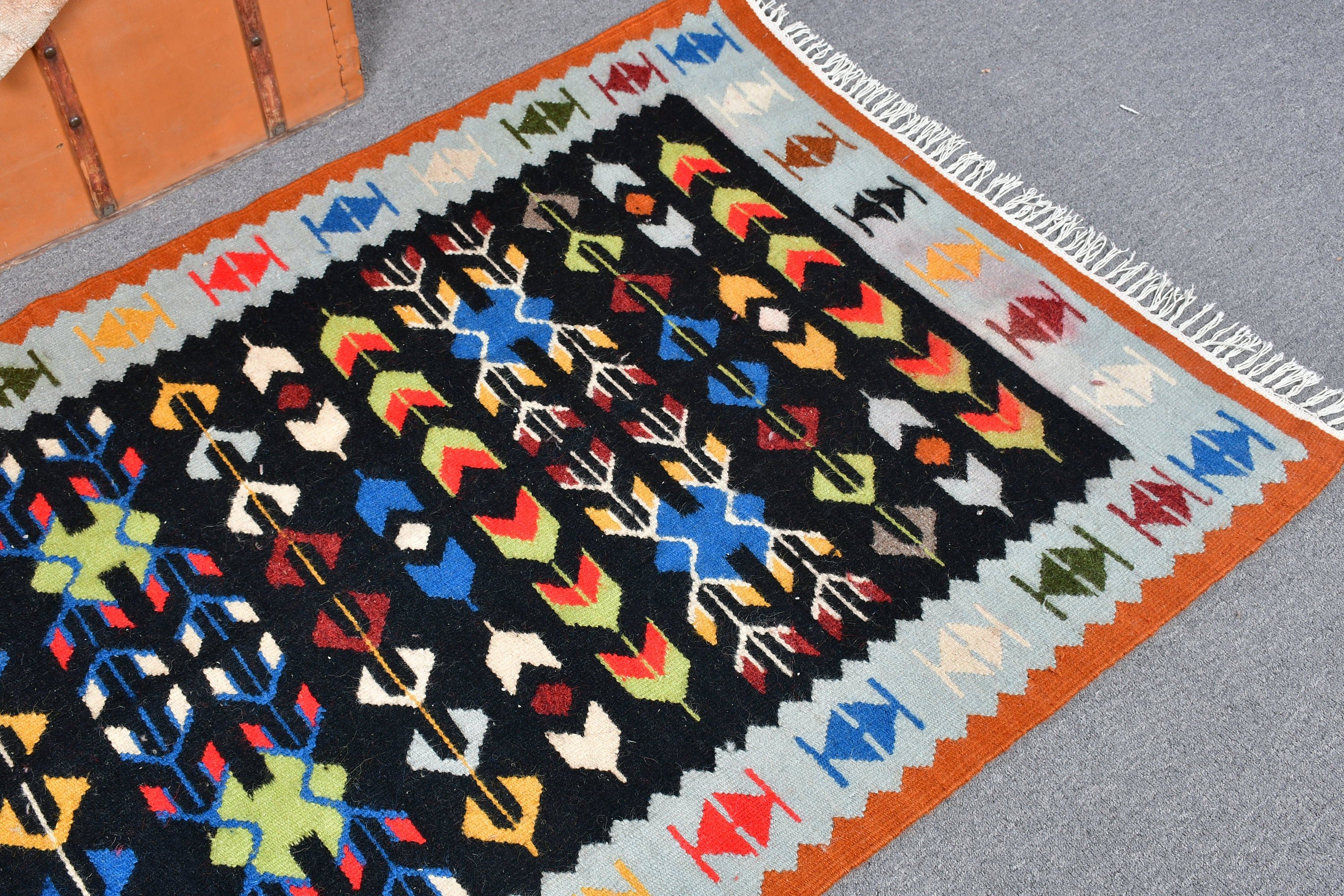 Boho Rug, Vintage Rug, Nursery Rug, Turkish Rug, Kilim, Anatolian Rug, Entry Rugs, Black  3.1x6.4 ft Accent Rugs