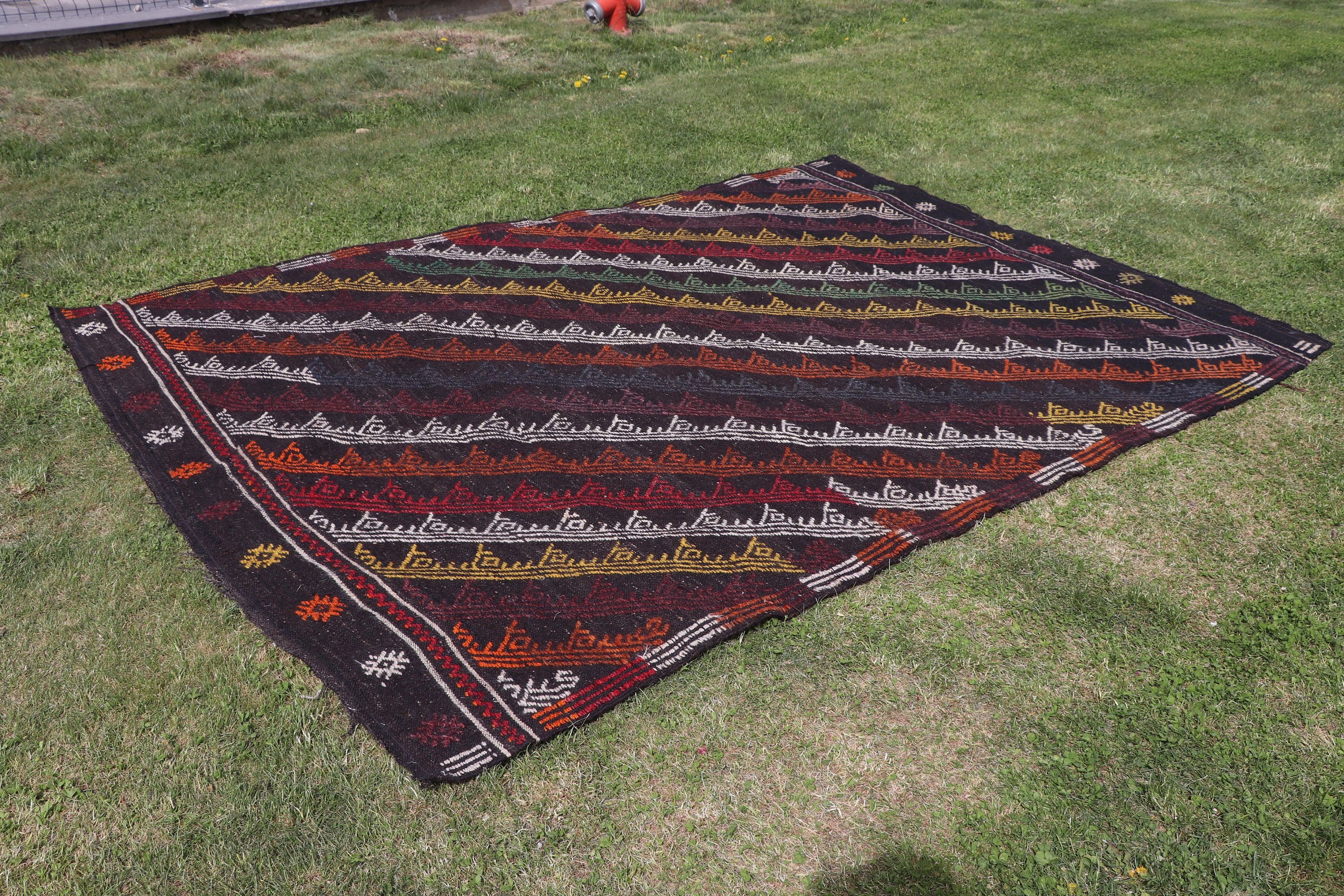 Siyah Oryantal Halılar, Kilim, Vintage Halı, Yemek Odası Halıları, 6,5x9,2 ft Büyük Halı, Yer Halıları, Lüks Halılar, Oturma Odası Halıları, Türk Halıları