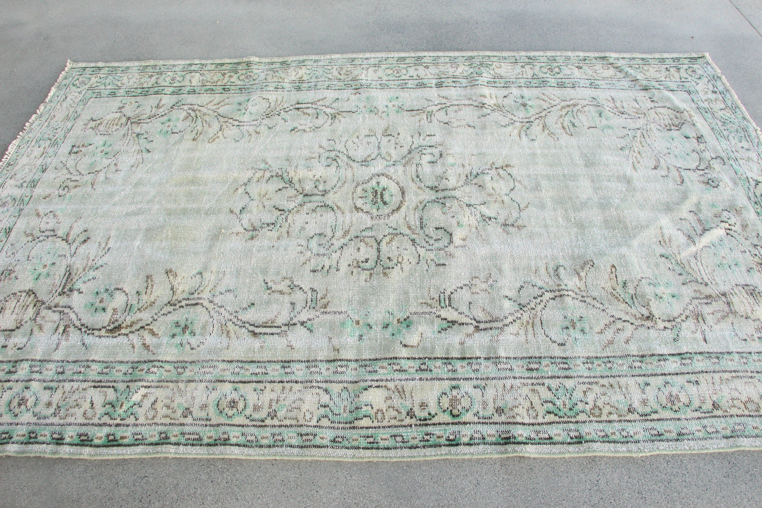 Yeşil 5.4x8.3 ft Büyük Halı, Büyük Vintage Halılar, Modern Halılar, Yemek Odası Halısı, Türk Halıları, Vintage Halı, Geometrik Halılar