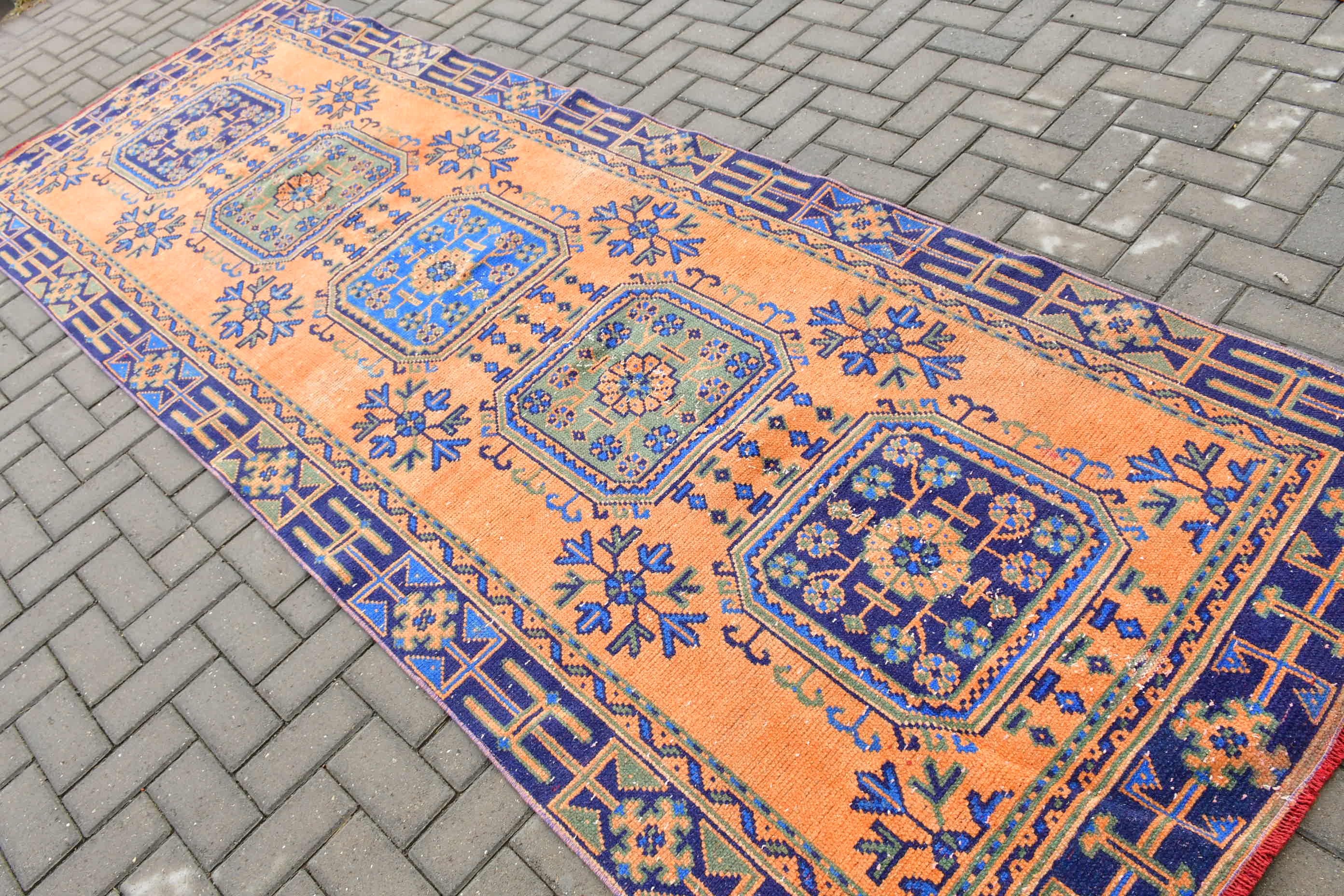 Vintage Rugs, Corridor Rug, Turkish Rug, Floor Rugs, Rugs for Hallway, Kitchen Rug, 4.2x11.5 ft Runner Rug, Orange Oushak Rugs, Art Rug