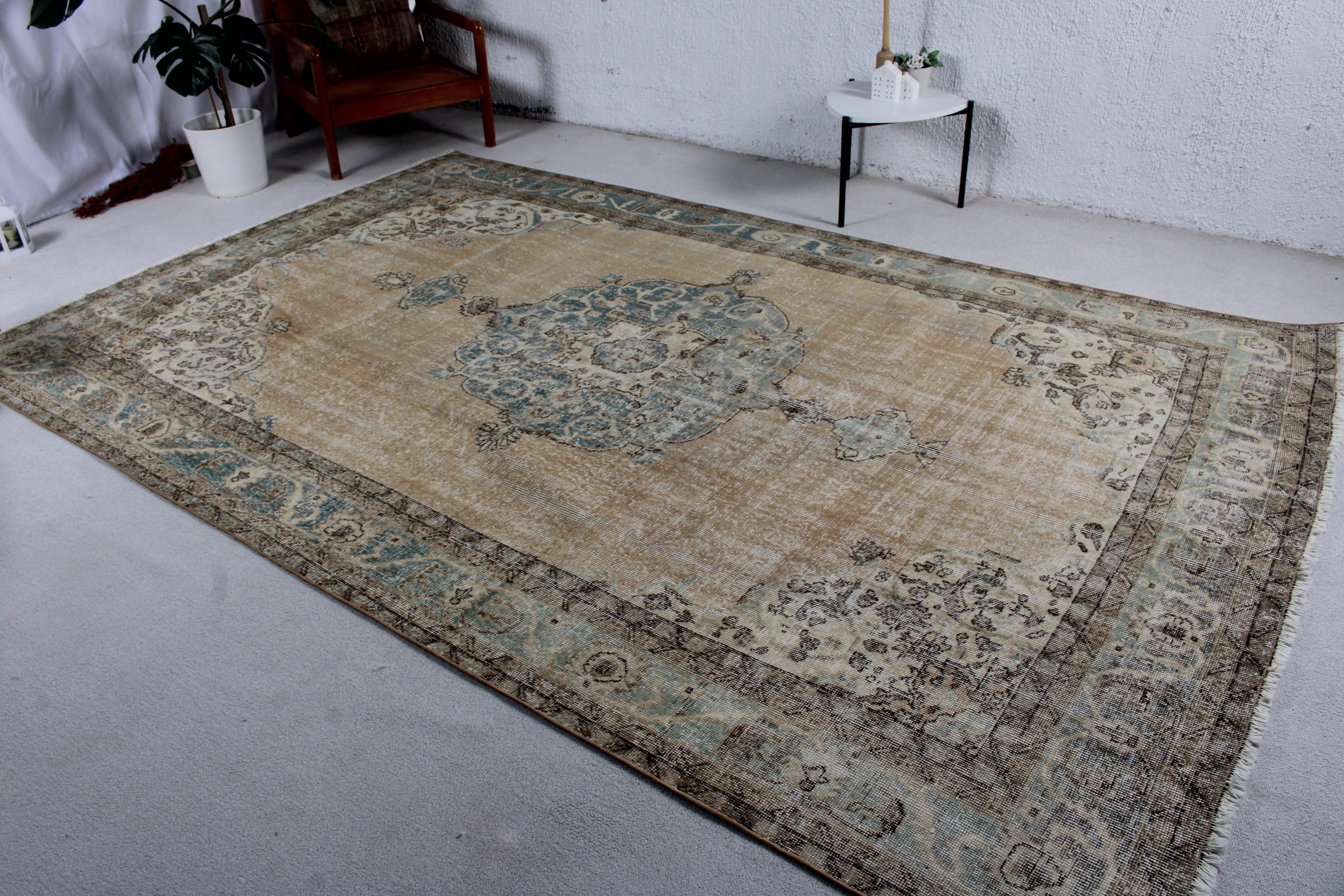 Vintage Halılar, Turuncu Mutfak Halıları, 7x10.8 ft Büyük Boy Halı, Salon Halısı, Salon Halısı, Anadolu Halısı, Boho Halıları, Türk Halısı