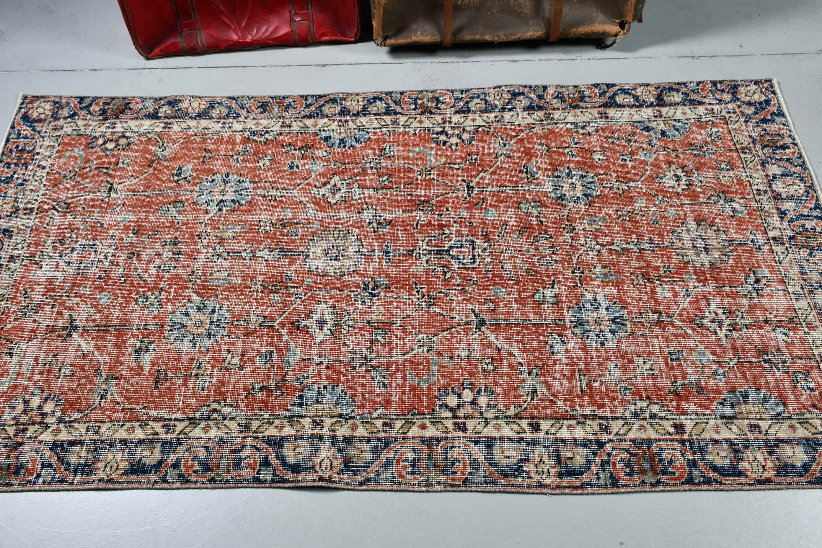 Vintage Rug, Bedroom Rug, Moroccan Rug, Nursery Rug, Rugs for Entry, Red Kitchen Rug, Turkish Rugs, 3.4x6.6 ft Accent Rugs