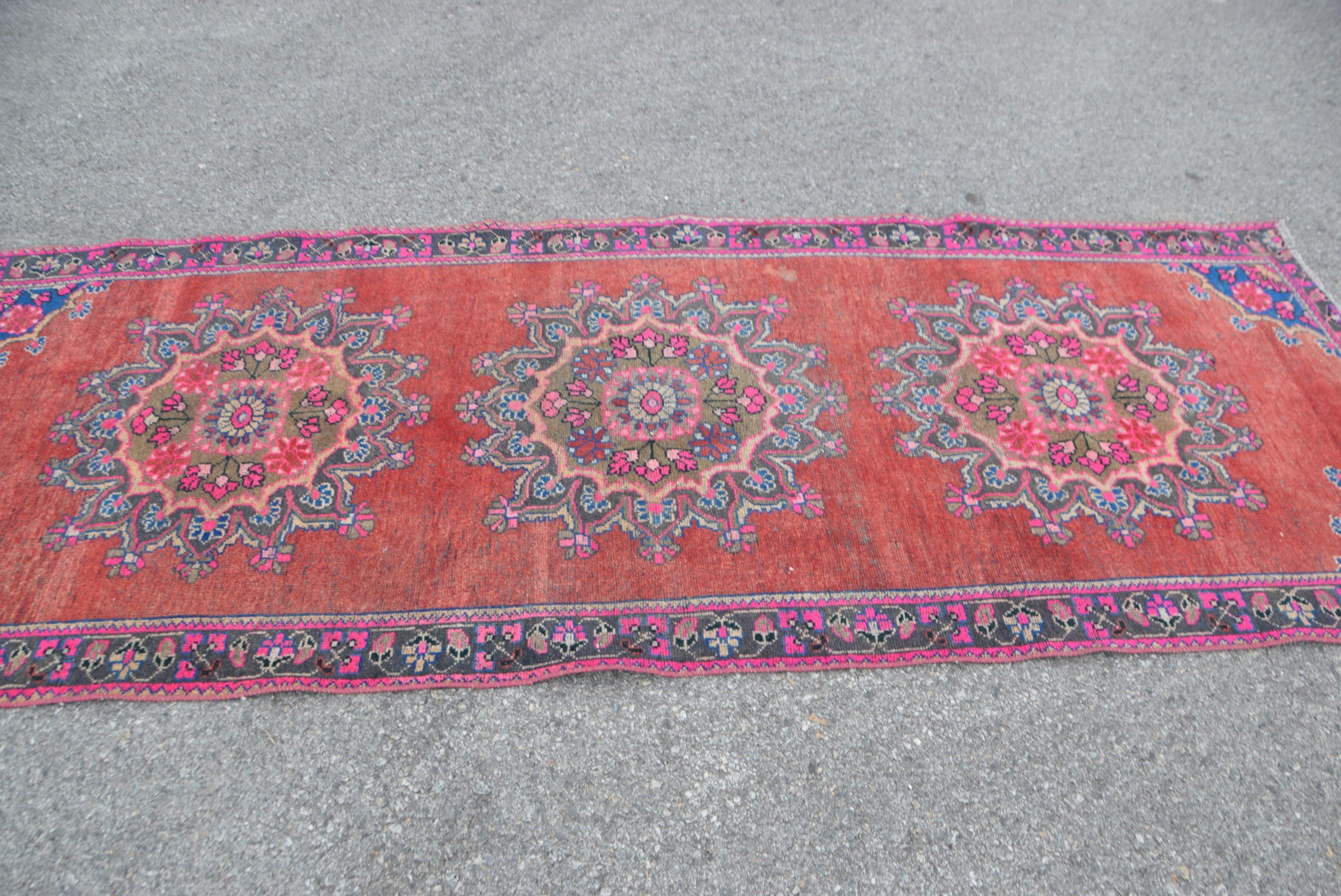 Hallway Rug, Distressed Rug, Kitchen Rug, Vintage Rug, Turkish Rugs, Red Floor Rugs, Anatolian Rug, 3.6x9.1 ft Runner Rugs, Home Decor Rug