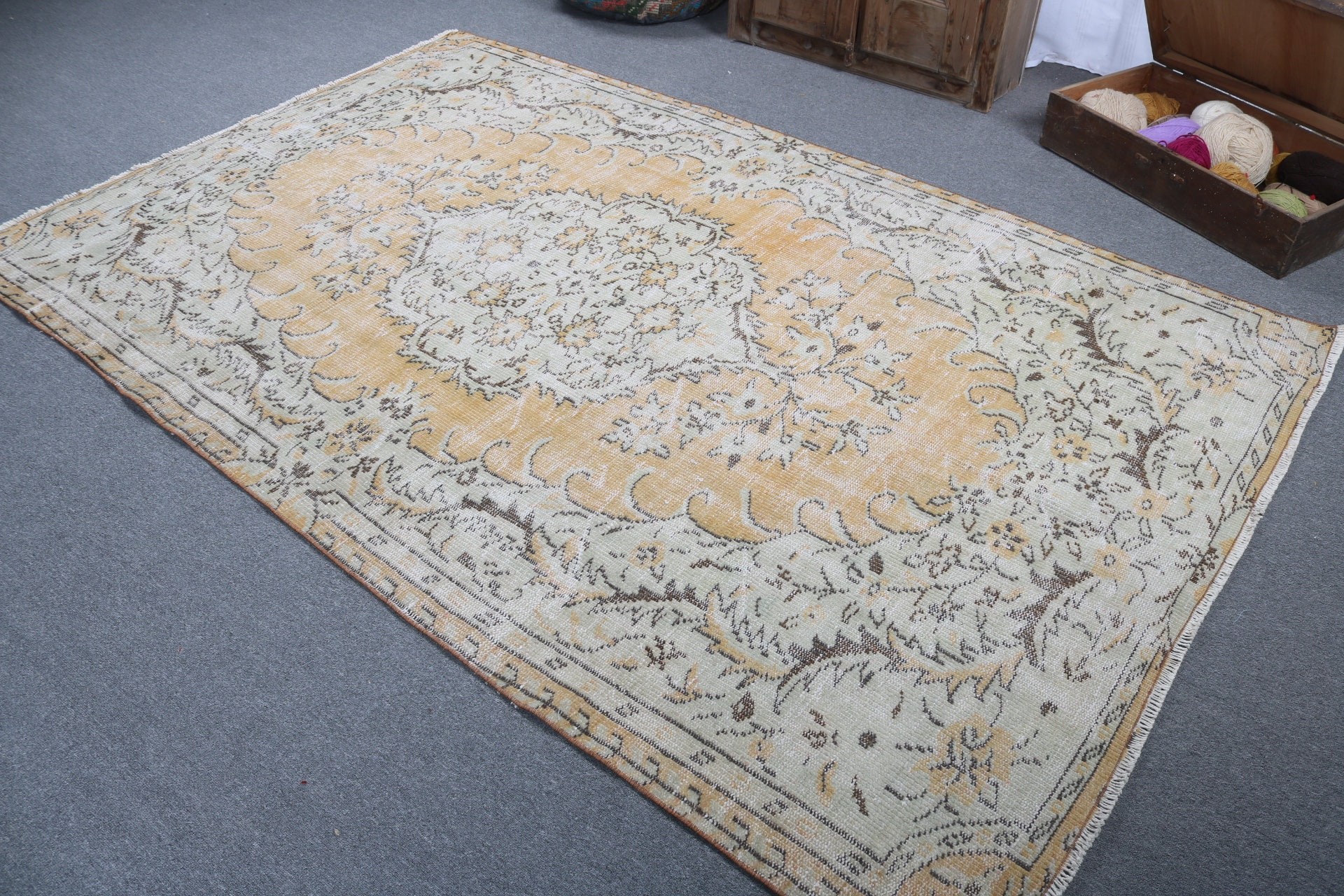 Mutfak Halısı, Yatak Odası Halısı, Sarı Açıklama Halıları, Vintage Halı, Yer Halısı, Büyük Boho Halıları, 5.4x8.8 ft Büyük Halı, Anadolu Halısı, Türk Halıları