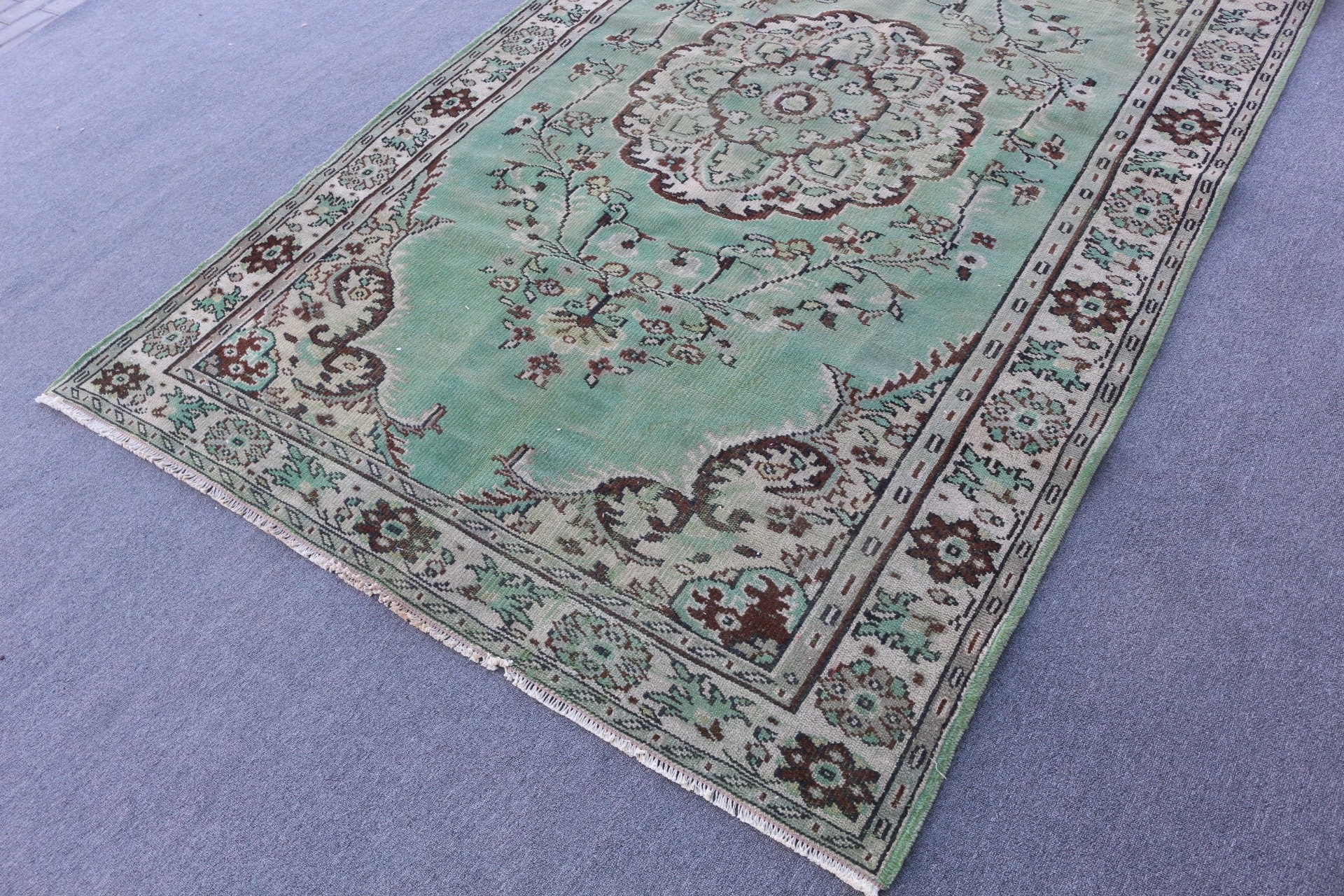 Kitchen Rug, Bedroom Rug, Green Kitchen Rugs, Turkish Rug, Vintage Rug, Oushak Rugs, 5.6x9.7 ft Large Rug, Dorm Rug, Living Room Rug