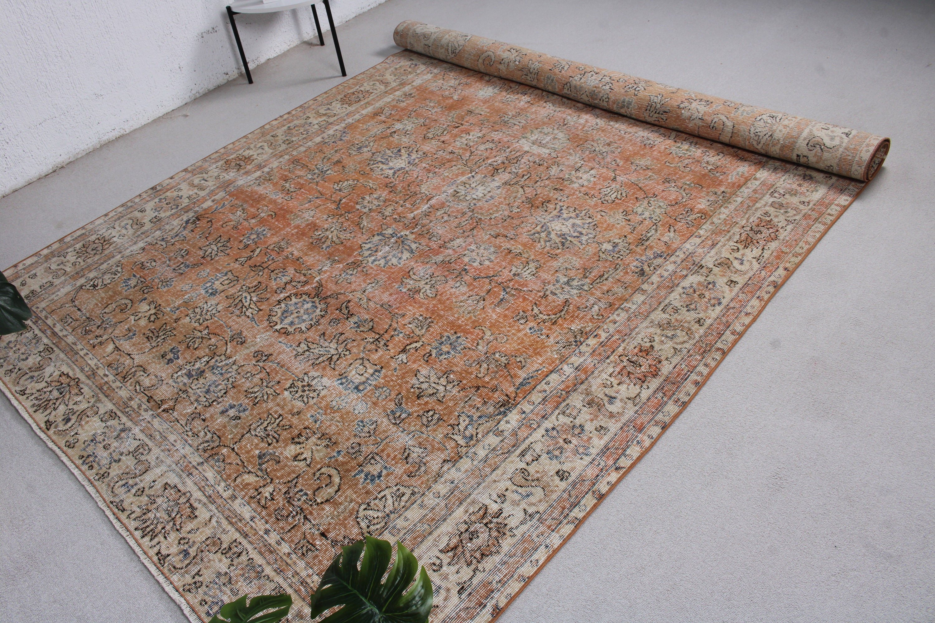 Açıklama Halısı, Büyük Oushak Halıları, Fas Halıları, Oturma Odası Halıları, Türk Halısı, Bej Düz Dokuma Halıları, 6,9x10,1 ft Büyük Halı, Vintage Halılar