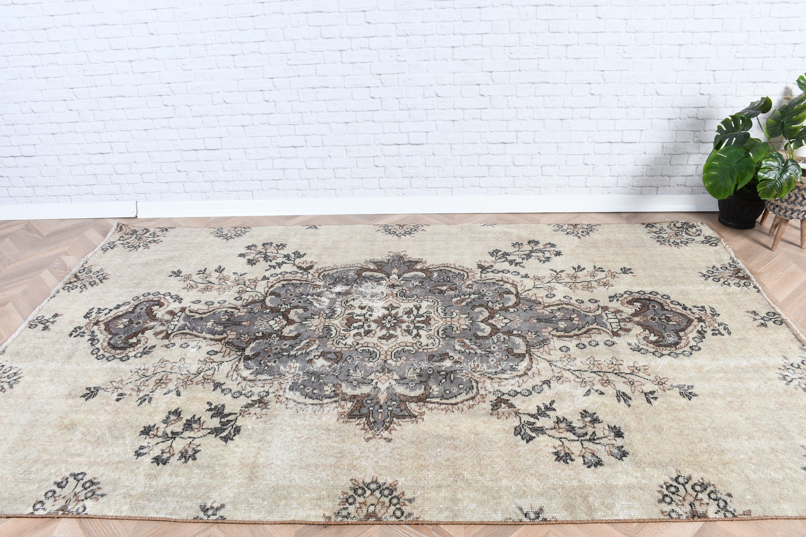 5.3x8.7 ft Büyük Halı, Düz Dokuma Halılar, Büyük Oushak Halıları, Yemek Odası Halısı, Bej Oryantal Halı, Türk Halıları, Yün Halılar, Vintage Halılar