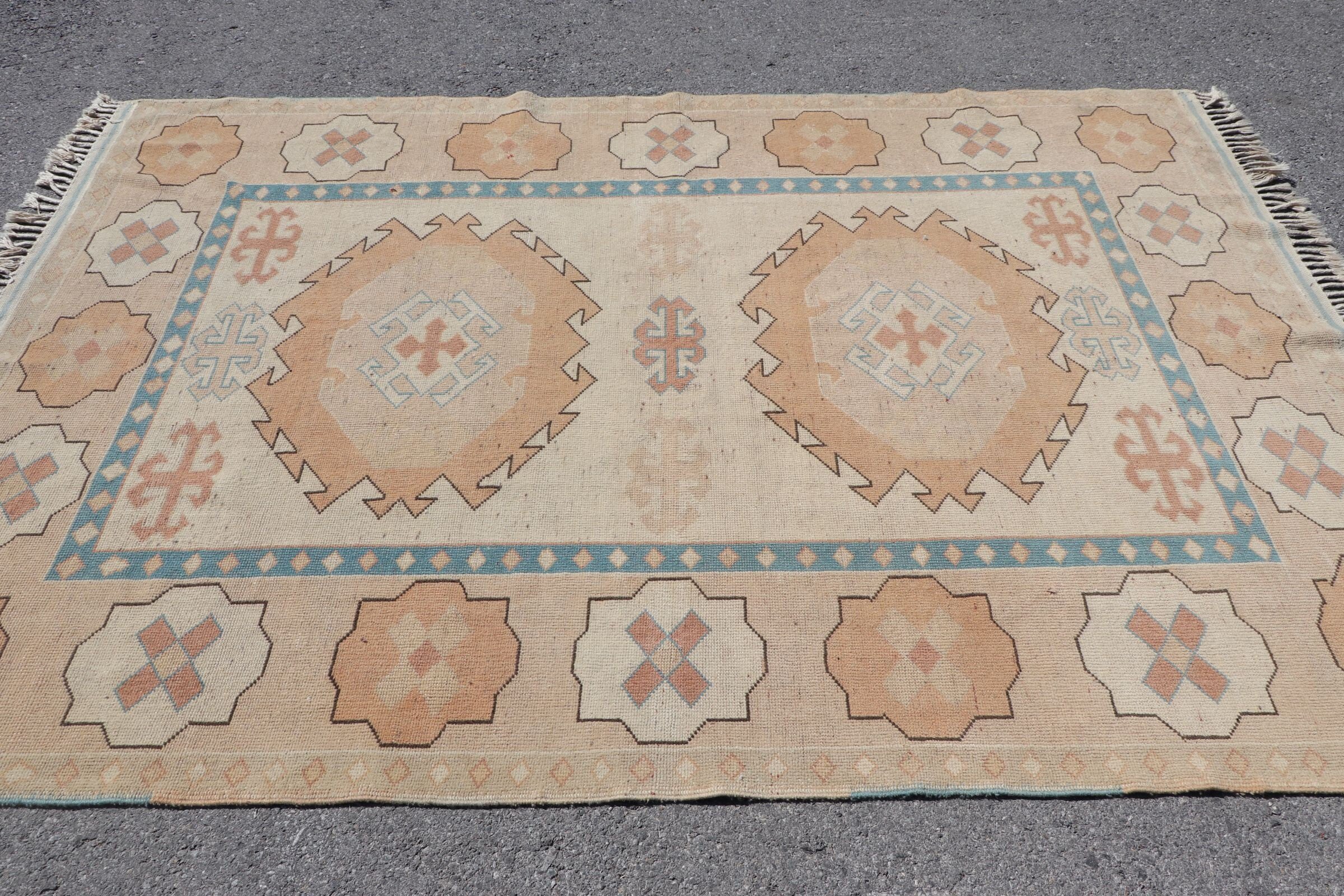 Vintage Halılar, Sevimli Halı, Türk Halıları, Bej Oryantal Halı, Yatak Odası Halısı, Mutfak Halısı, 5.8x8.3 ft Büyük Halı, Oturma Odası Halısı, Yer Halıları