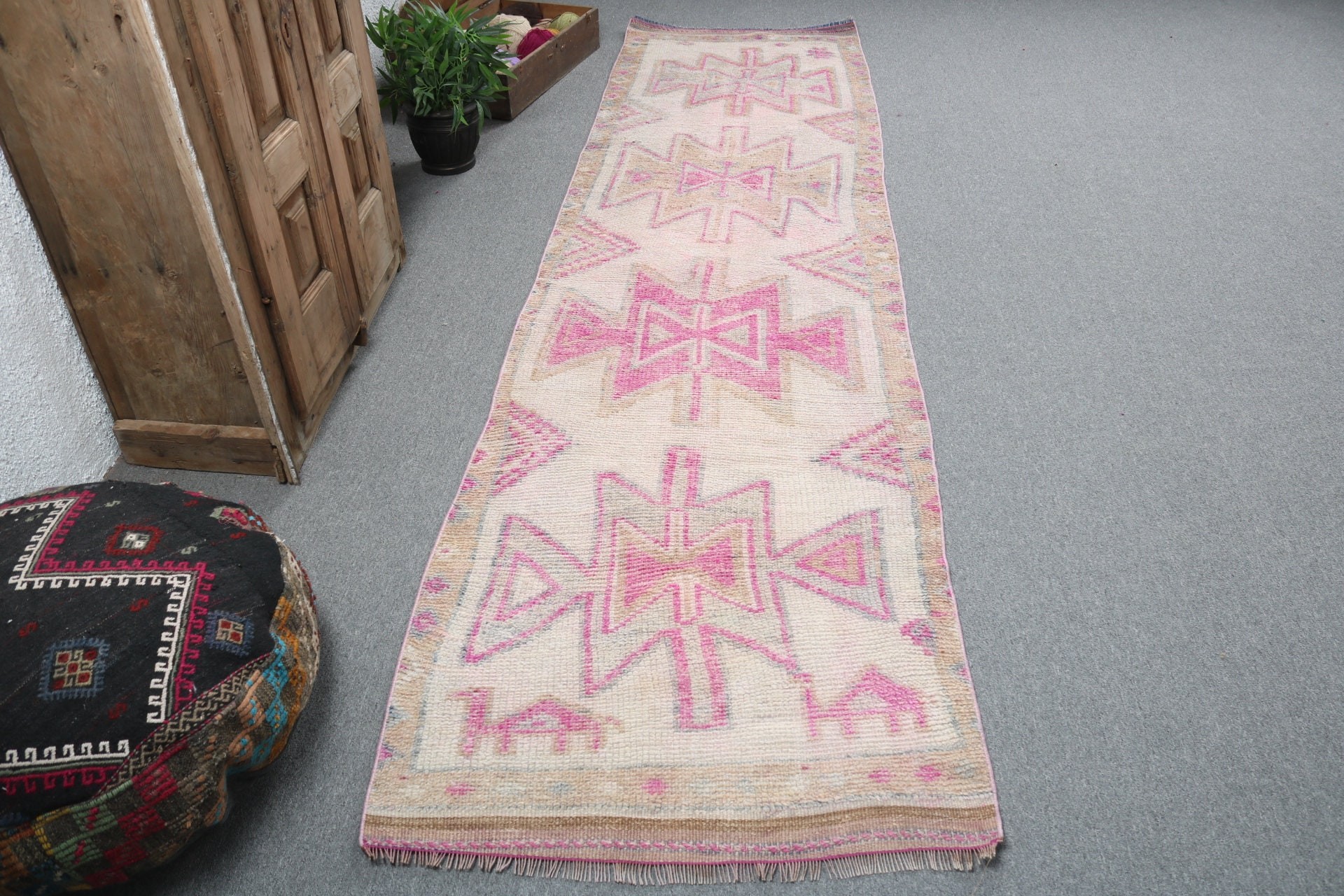 Yer Halısı, Vintage Halılar, Aztek Halısı, 2.9x11.1 ft Runner Halıları, Bej Antika Halılar, Vintage Runner Halısı, Oryantal Halı, Türk Halıları, Merdiven Halıları