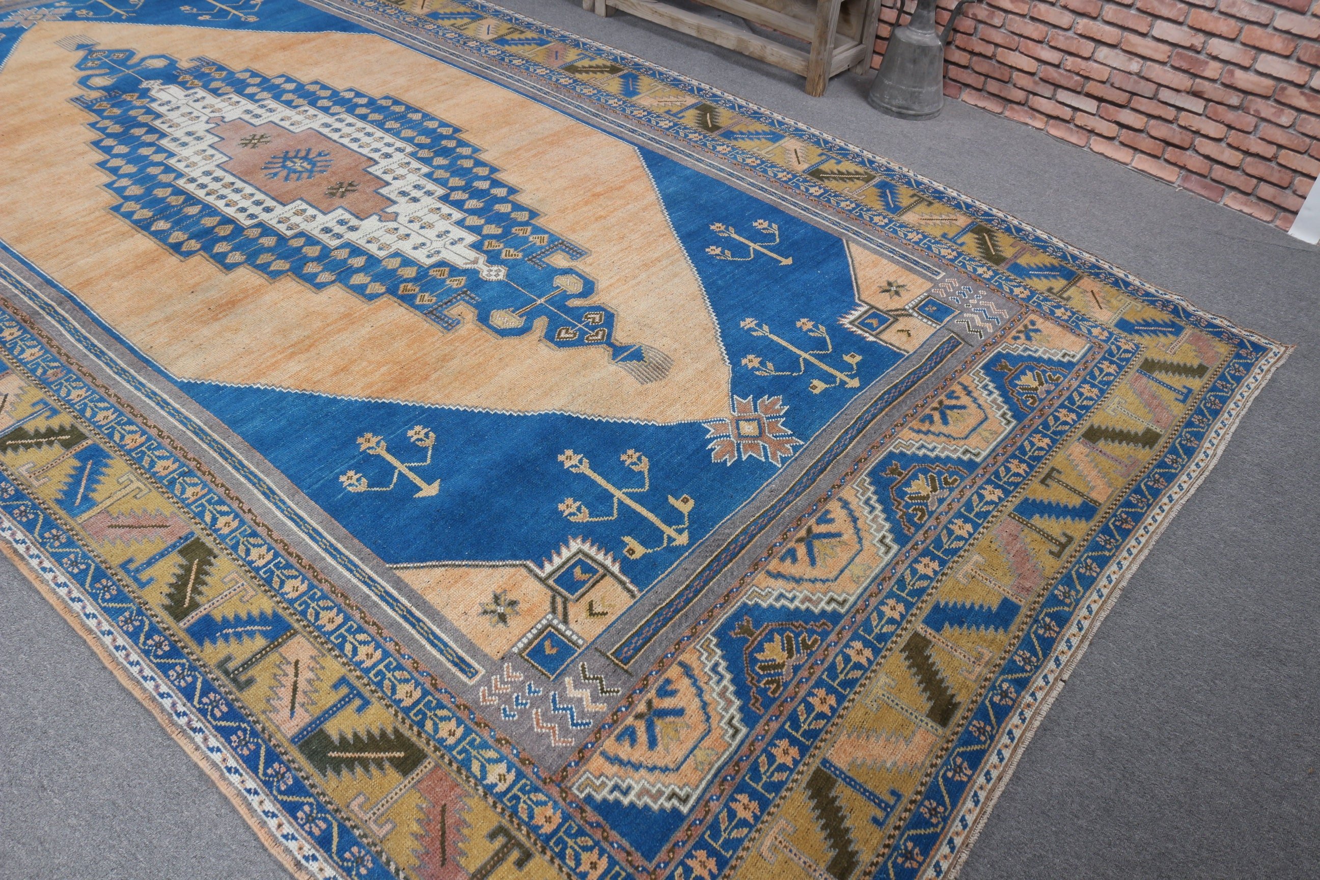 Saloon Rugs, Living Room Rug, 6.6x12.4 ft Oversize Rugs, Neutral Rug, Boho Rug, Blue Oriental Rugs, Floor Rug, Turkish Rug, Vintage Rug