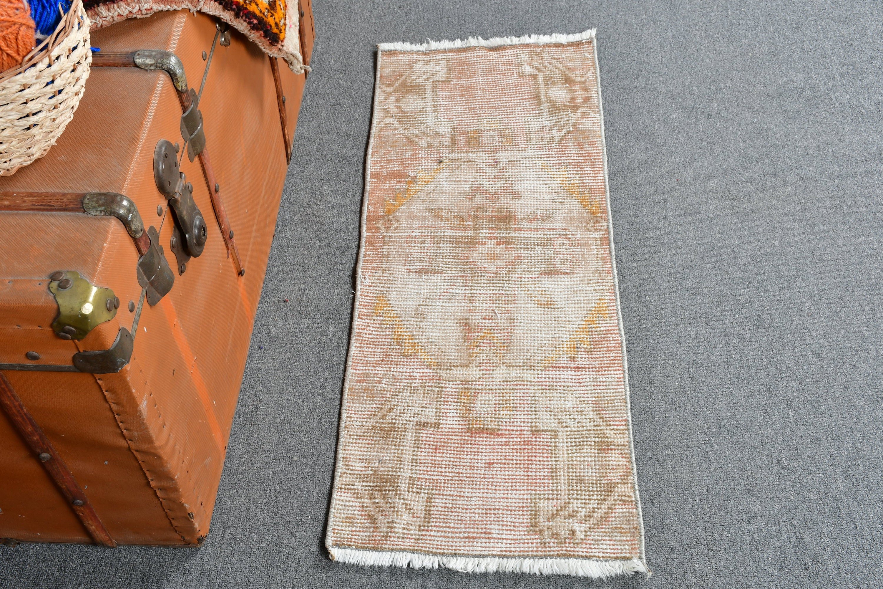 Vintage Rug, 1.2x3.1 ft Small Rugs, White Moroccan Rug, Wall Hanging Rug, Rugs for Car Mat, Floor Rug, Turkish Rug, Bedroom Rug, Entry Rug