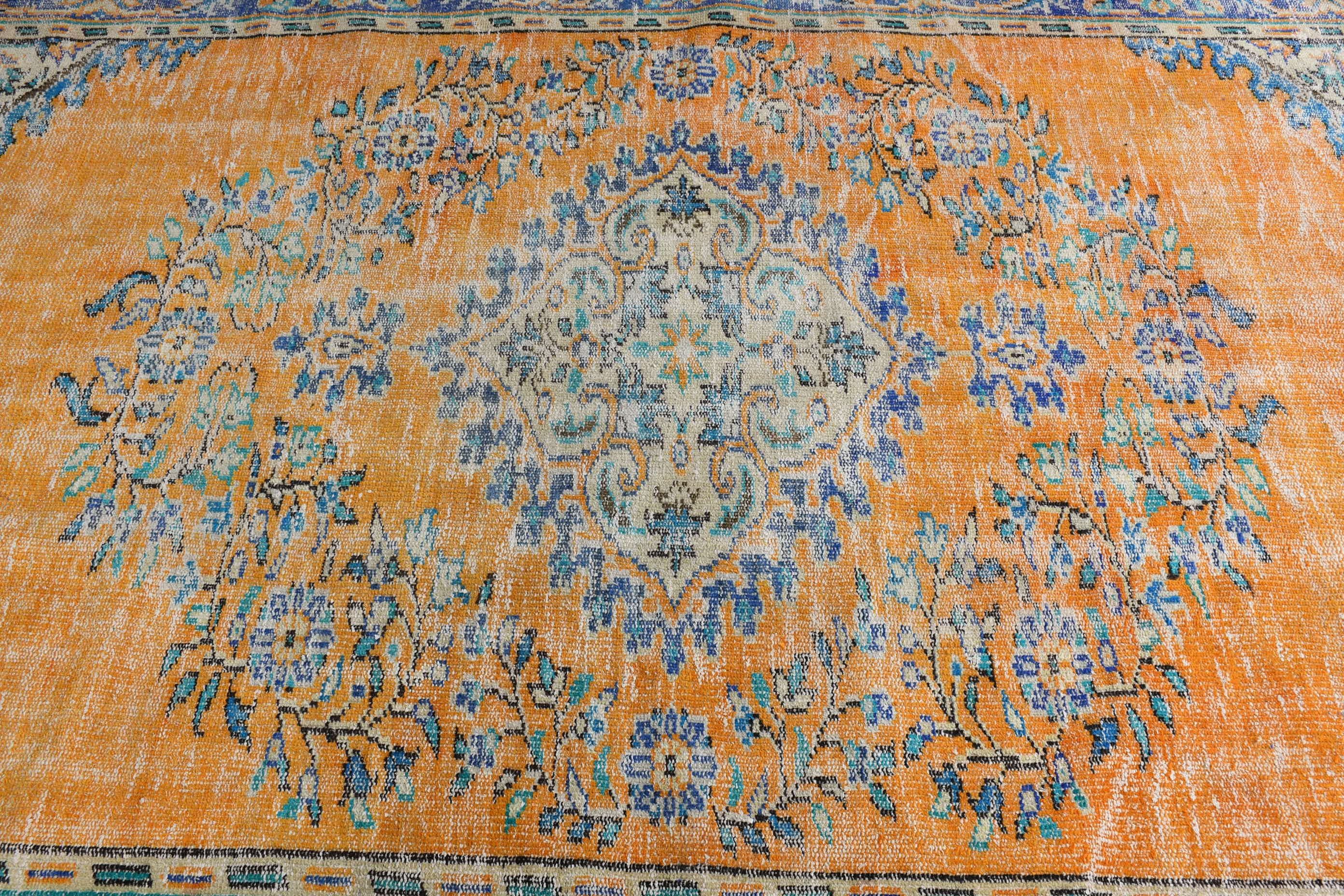 Living Room Rug, Turkish Rug, Anatolian Rug, Vintage Rug, Orange  5.3x9.5 ft Large Rug, Muted Rug, Salon Rug, Moroccan Rug