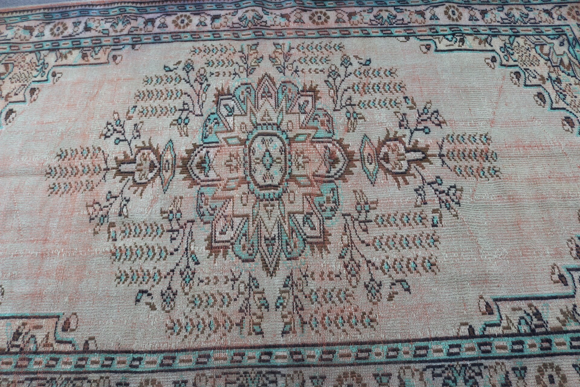 Ev Dekor Halısı, Salon Halısı, Yeşil Oryantal Halılar, Türk Halısı, Göçebe Halısı, Vintage Halılar, Oturma Odası Halısı, Oushak Halısı, 5.2x8.3 ft Büyük Halı