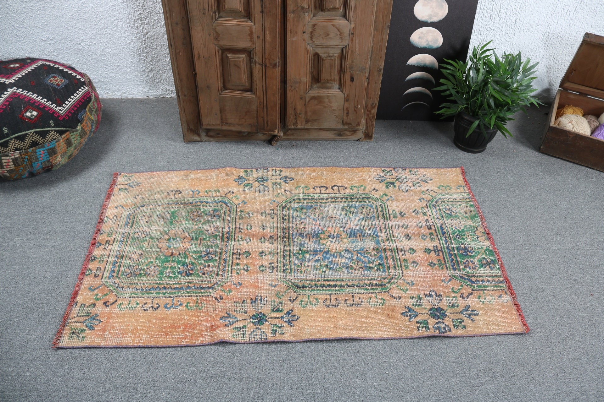 Boho Halı, 2.7x4.8 ft Küçük Halı, Vintage Halılar, Türk Halıları, Mutfak Halısı, Araba Paspas Halıları, Duvara Asılı Halılar, Oryantal Halı, Turuncu Mutfak Halıları