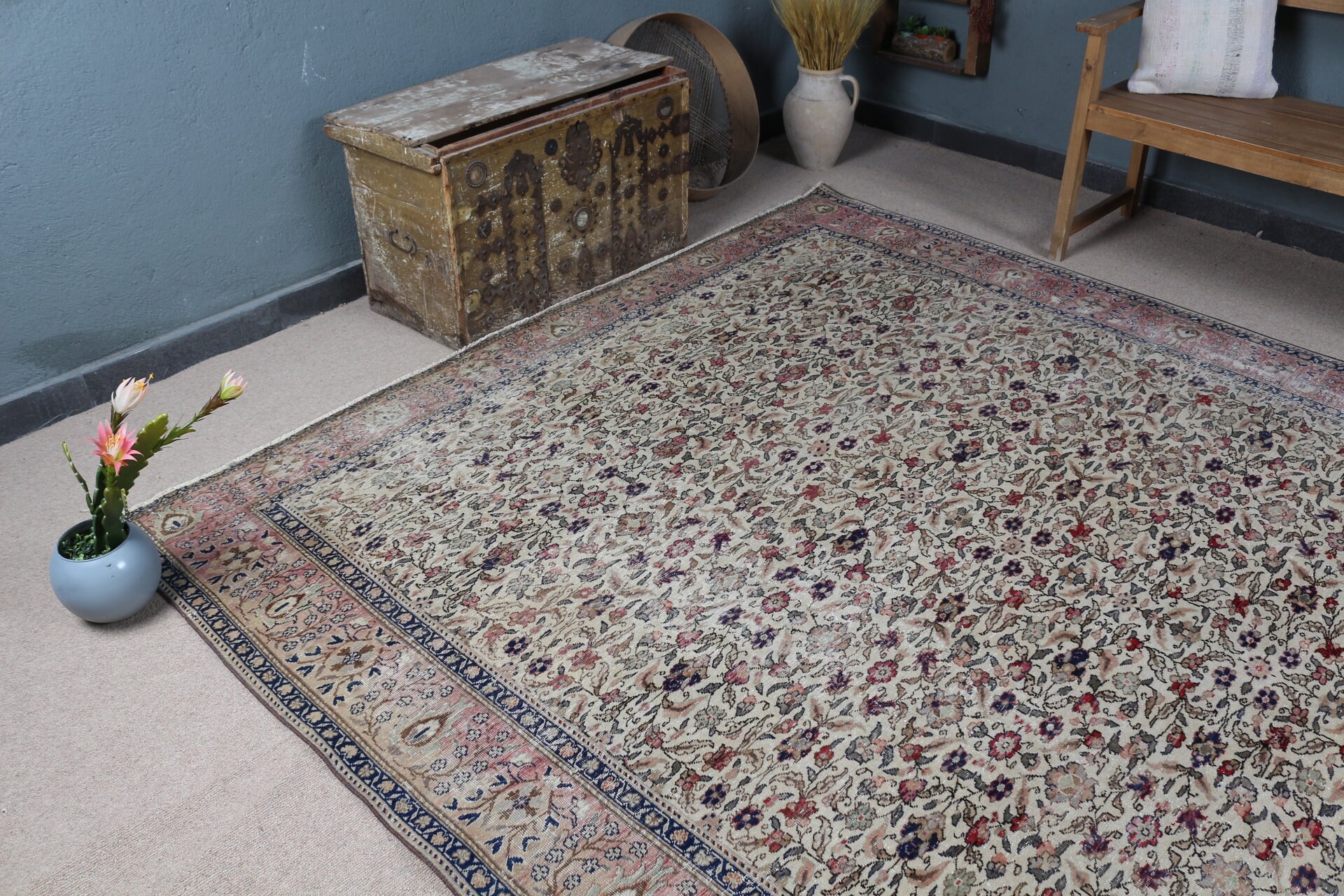 7.7x10.6 ft Oversize Rugs, Beige Kitchen Rugs, Salon Rug, Turkish Rug, Old Rugs, Kitchen Rug, Vintage Rug, Saloon Rug, Oushak Rug, Dorm Rug