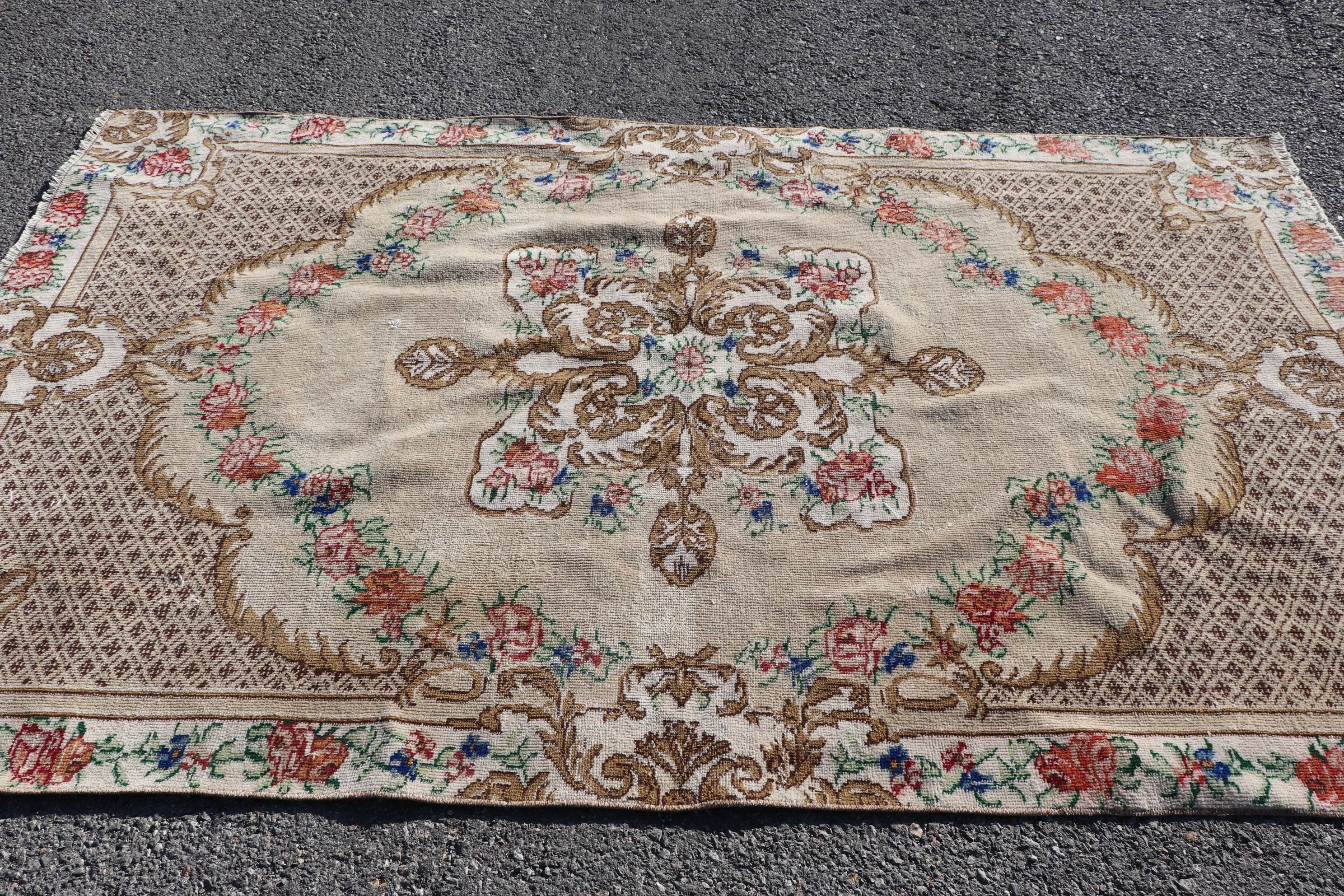 Sessiz Halı, Türk Halıları, Vintage Halı, Sanat Halısı, Havalı Halı, Bej 5.4x8.8 ft Büyük Halı, Yatak Odası Halısı, Yemek Odası Halısı, Yer Halısı