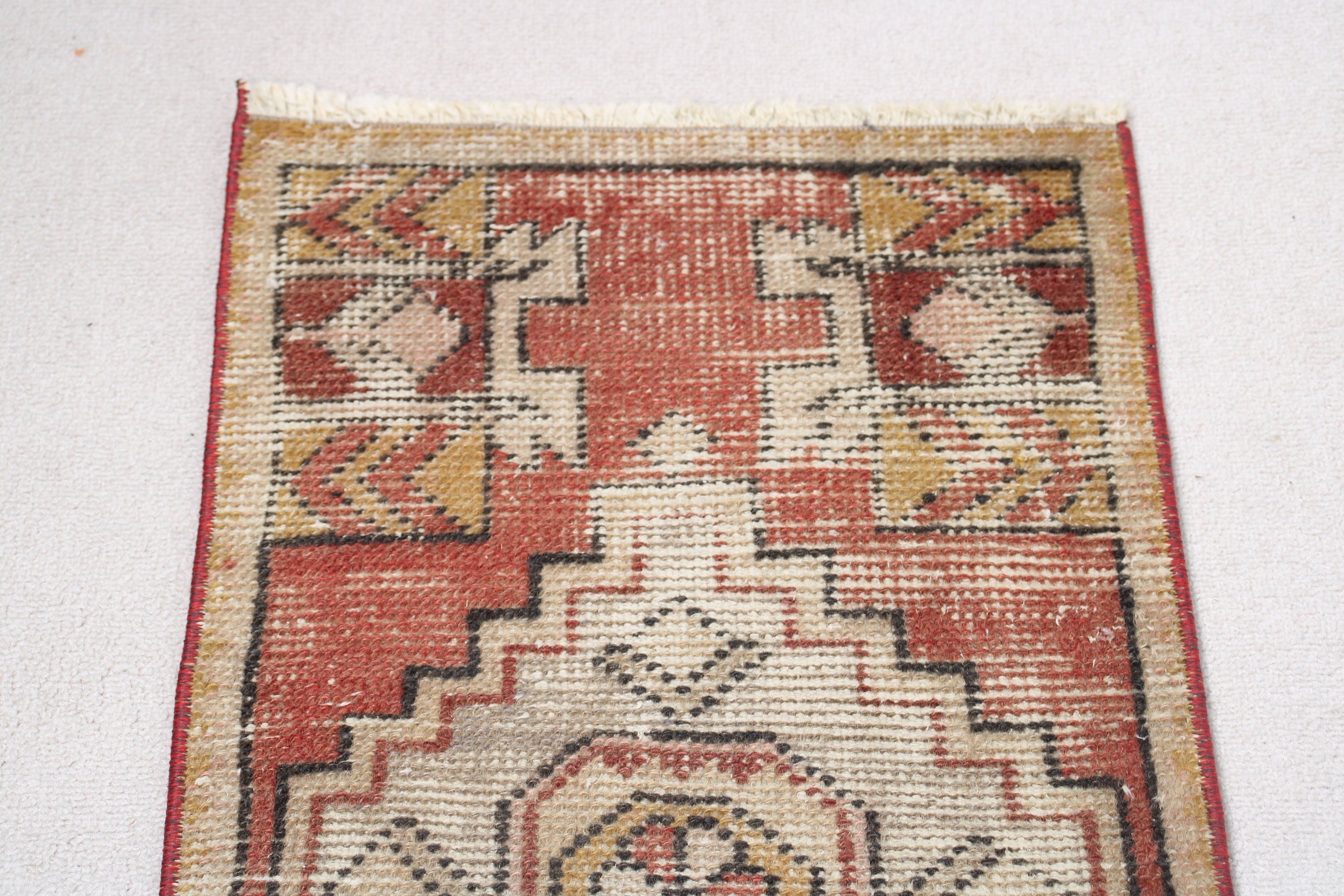 Dekoratif Halılar, Çocuk Halısı, 1.4x2.7 ft Küçük Halılar, Türk Halısı, Mutfak Halısı, Kırmızı El Dokuma Halı, El Dokuma Halı, Vintage Halılar, Antika Halılar