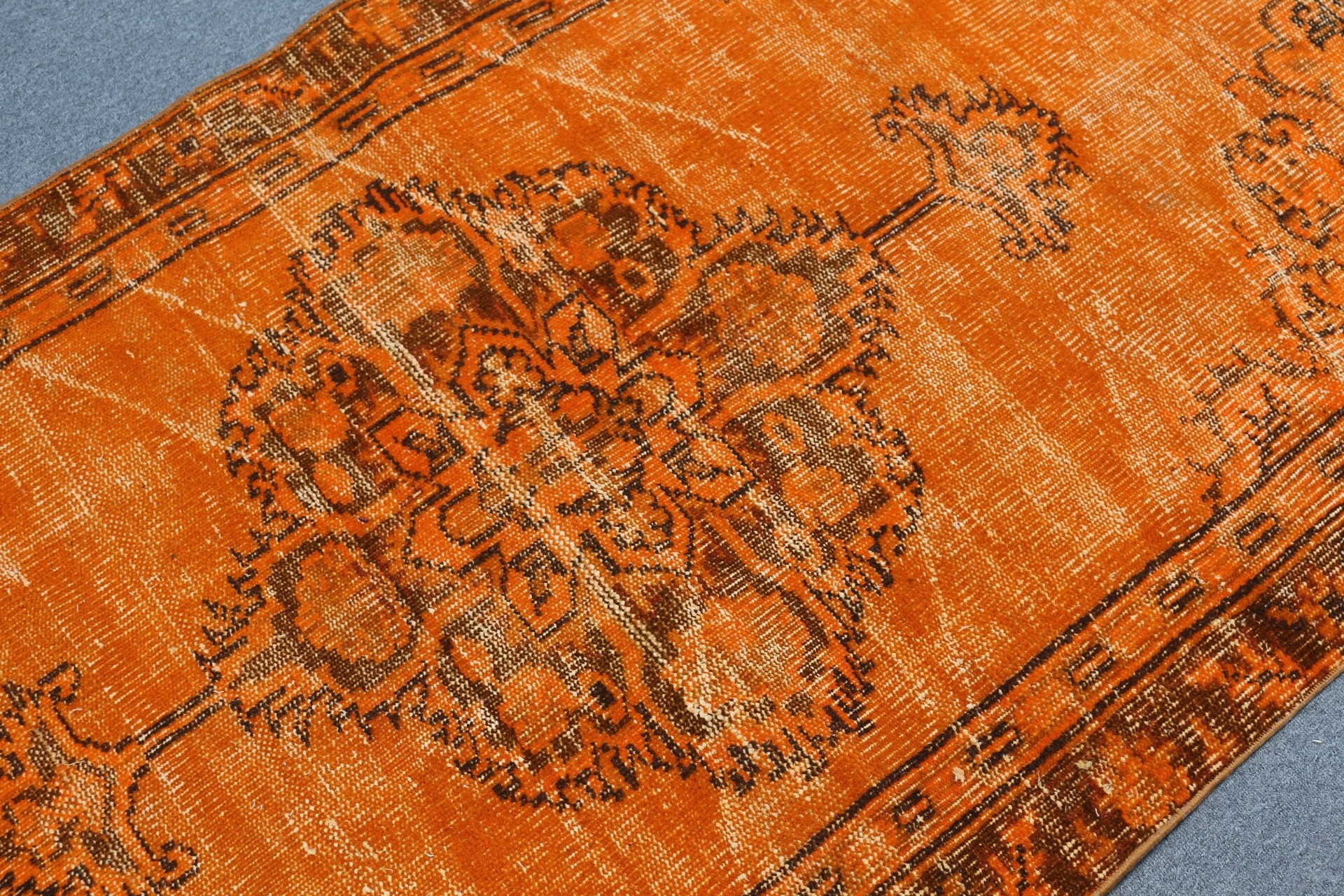 Yün Halı, Türk Halısı, 3,5x6,3 ft Aksan Halıları, Giriş Halısı, Vintage Halı, Turuncu Oryantal Halı, Ev Dekor Halıları, Çocuk Halısı, Yatak Odası Halıları