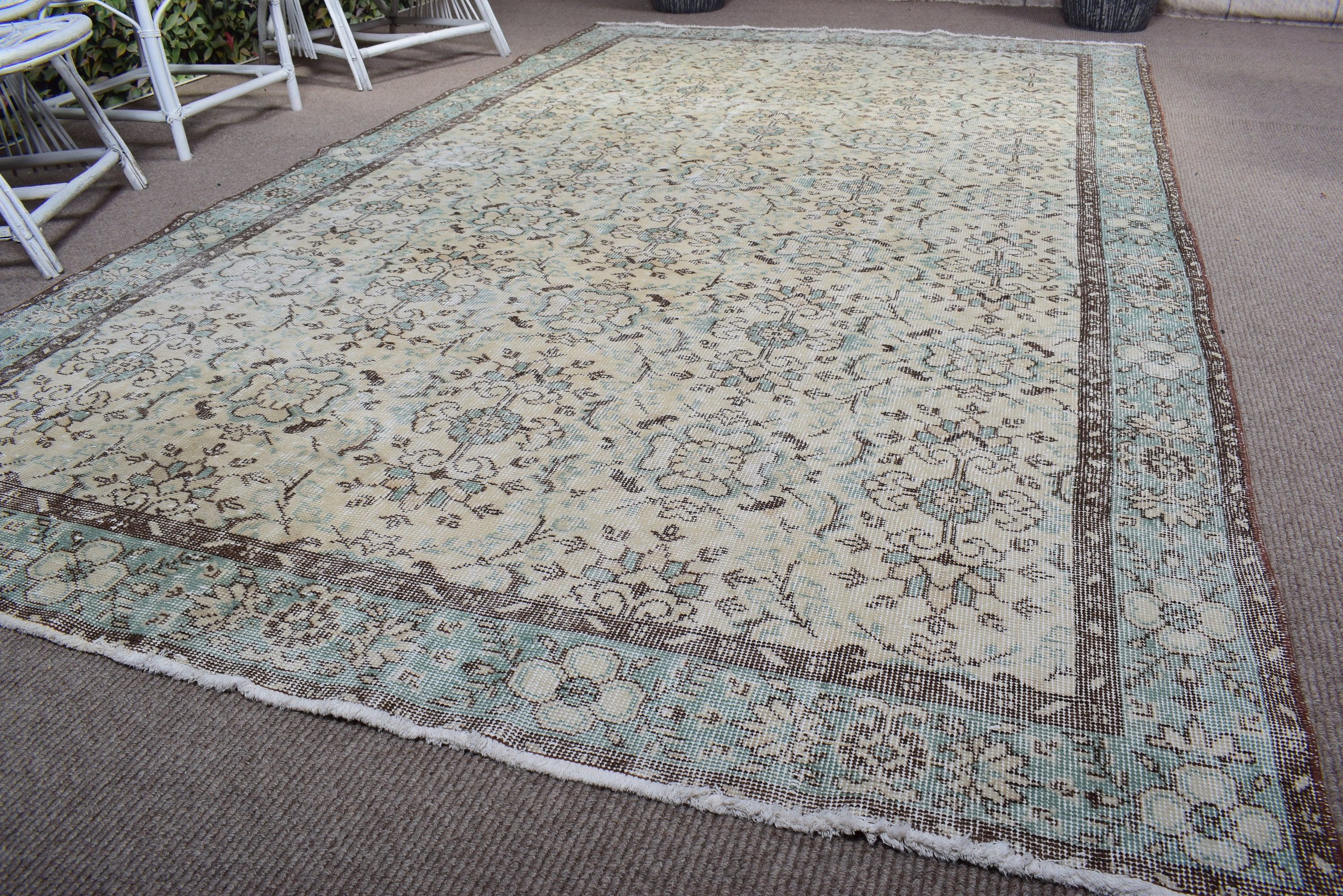 Dining Room Rug, Salon Rugs, Rugs for Bedroom, Boho Rug, Turkish Rugs, Vintage Rug, Green Neutral Rug, 6.2x10.5 ft Large Rugs, Modern Rug